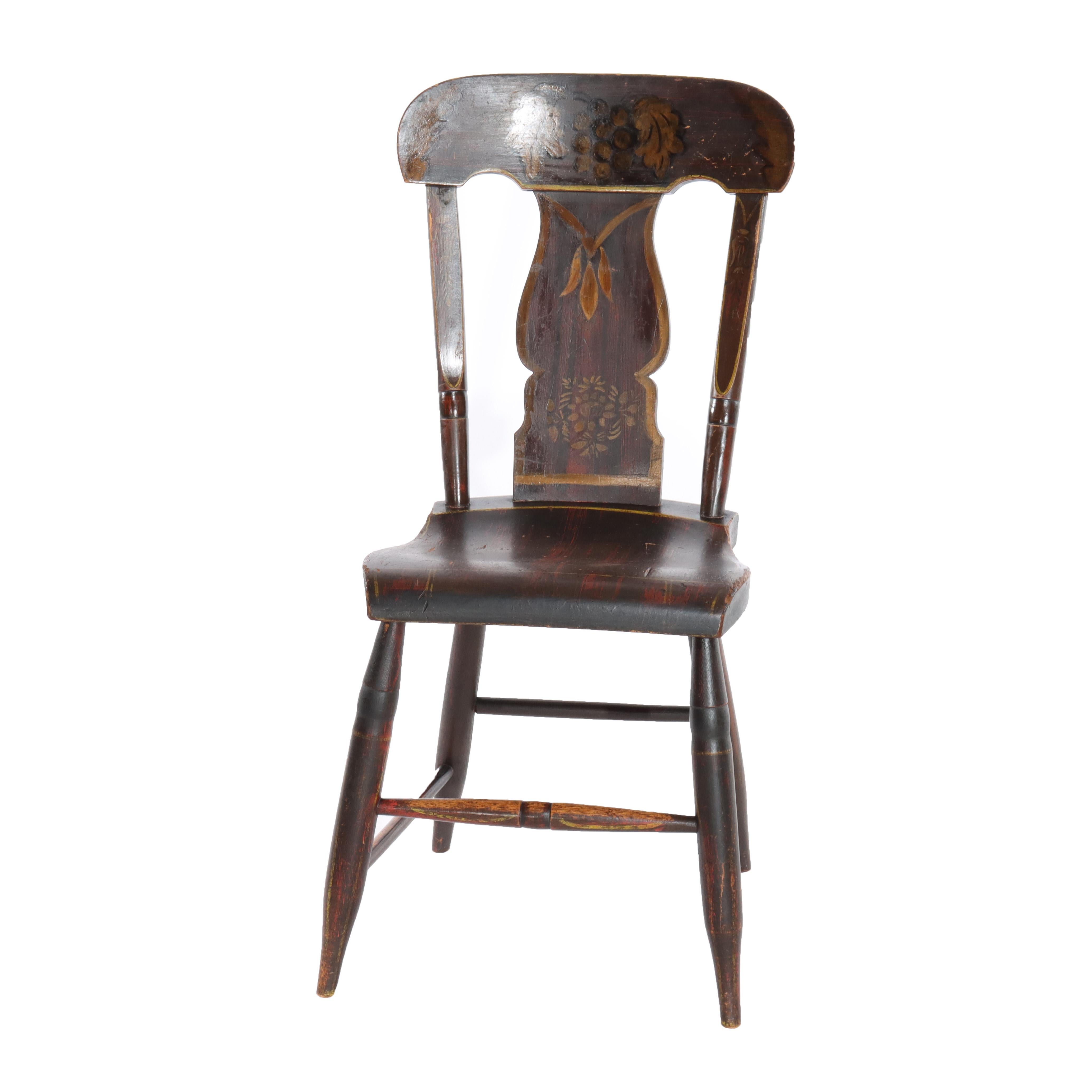 Eight Antique Floral &  Fruit Stenciled Splat Back Dining Chairs C1840 siglo XIX en venta