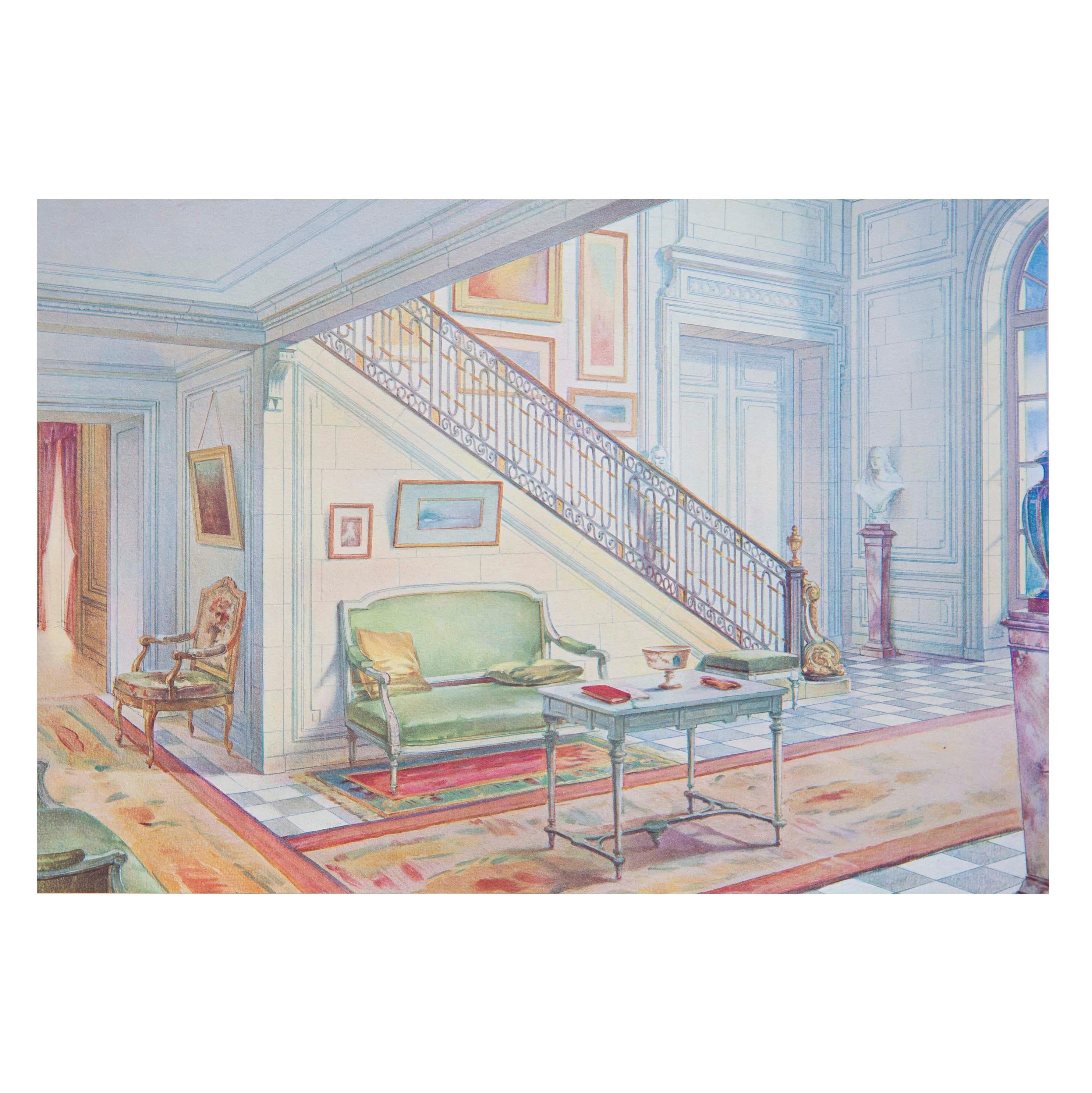 20th Century Eight Antique French Interior Decor Prints