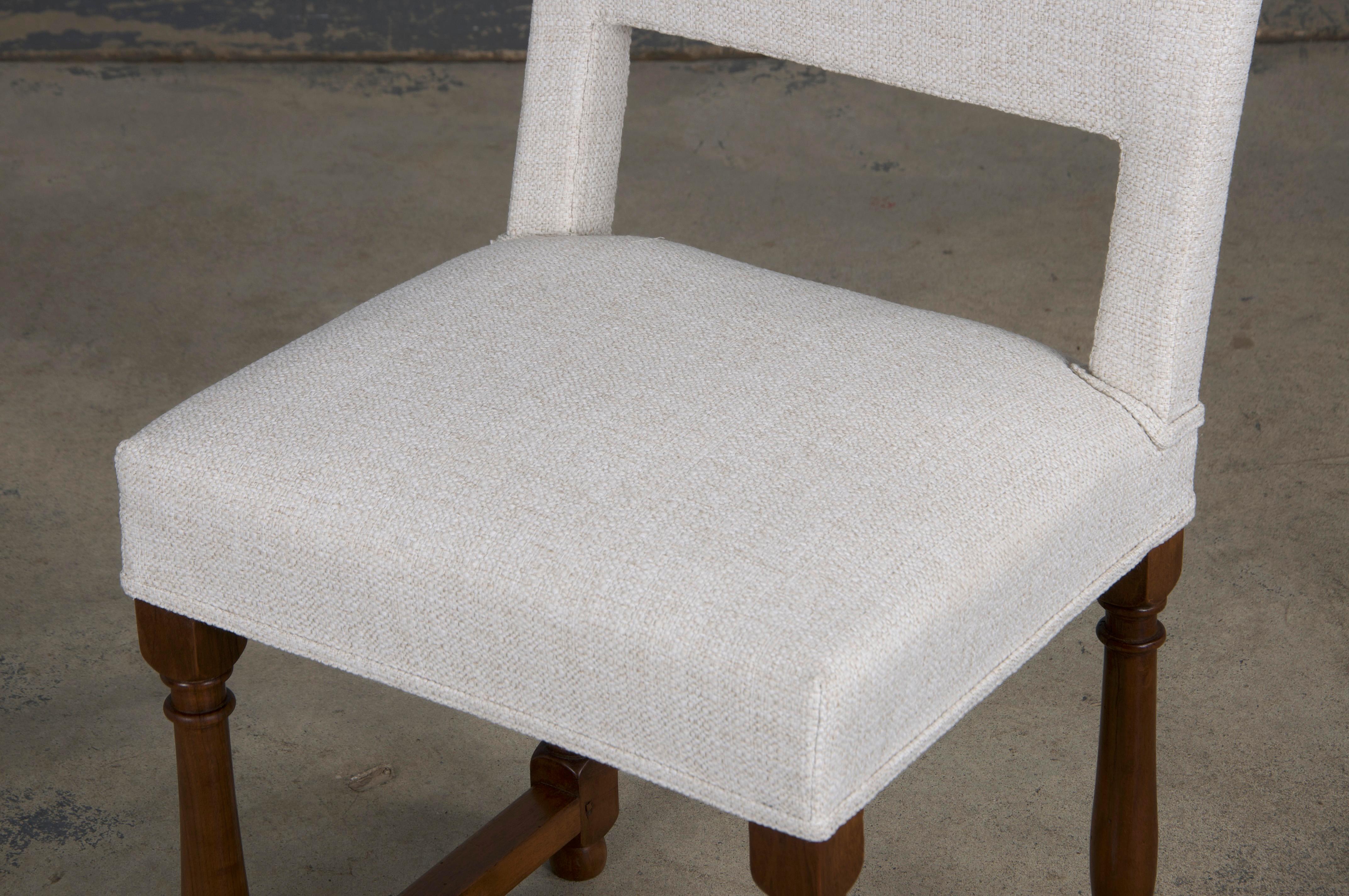 Eight Antique French Louis XIII Style Walnut Dining Chairs W/ Off-White Fabric 9