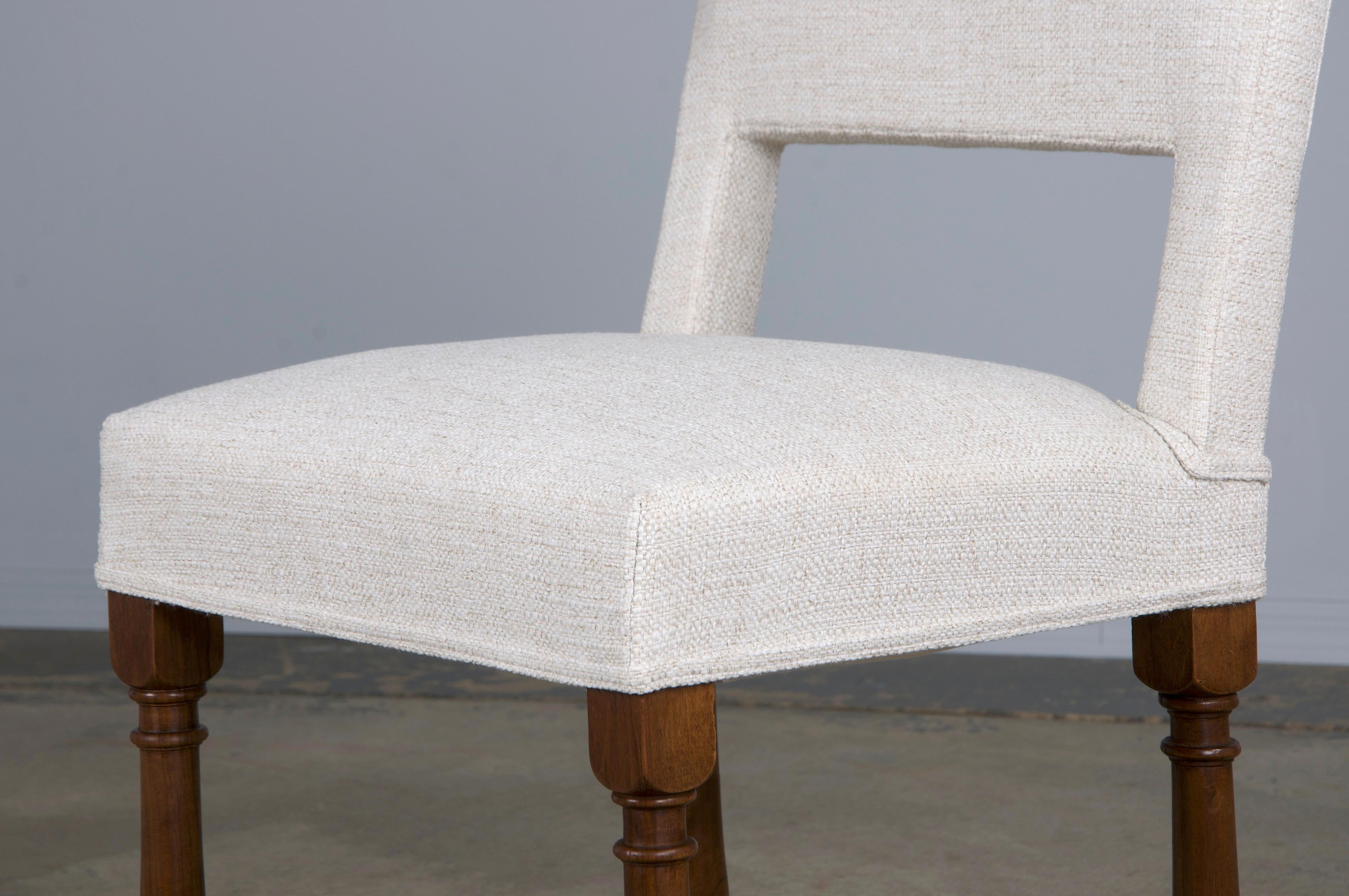 Eight Antique French Louis XIII Style Walnut Dining Chairs W/ Off-White Fabric 10