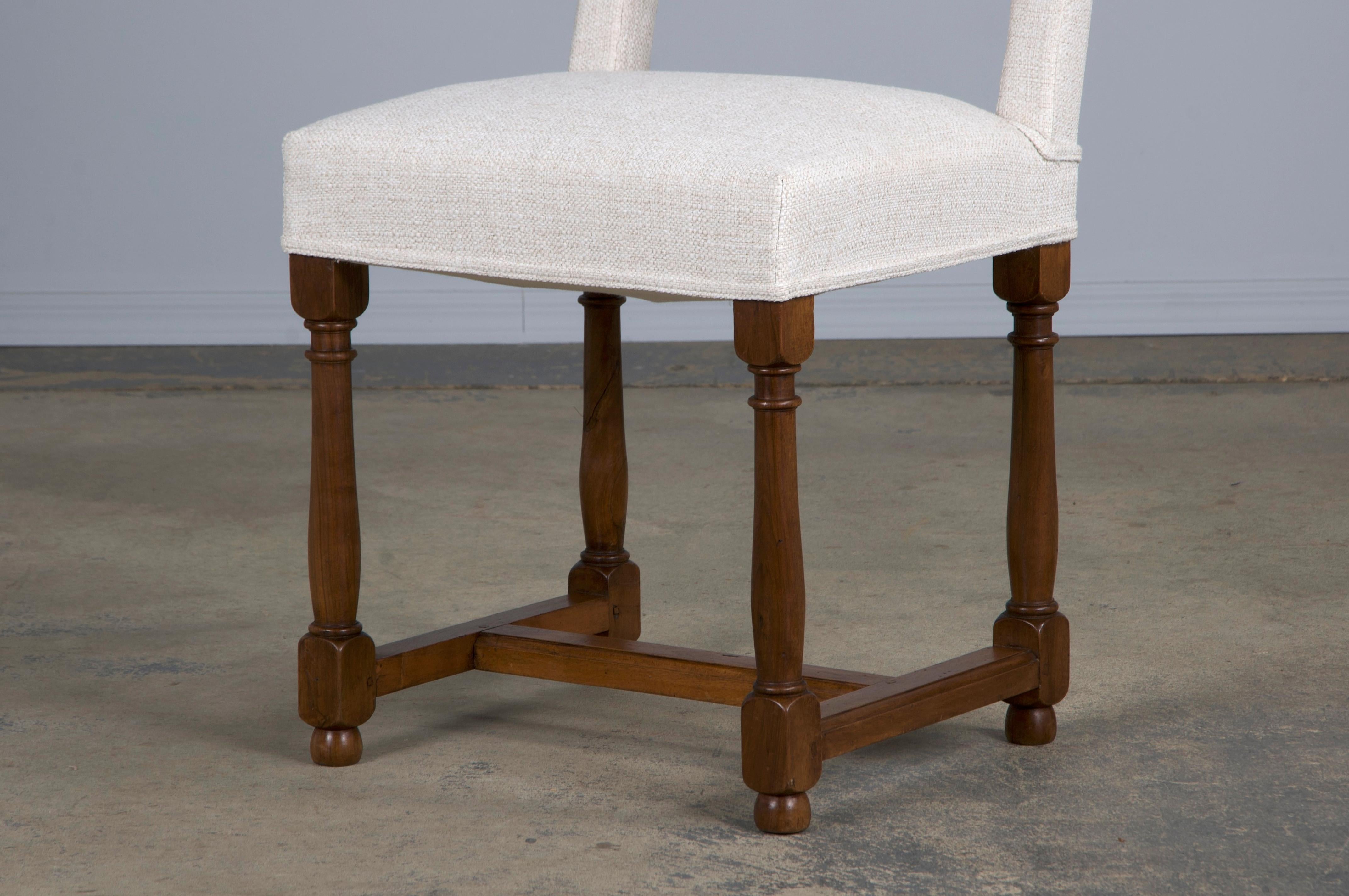 Eight Antique French Louis XIII Style Walnut Dining Chairs W/ Off-White Fabric 11