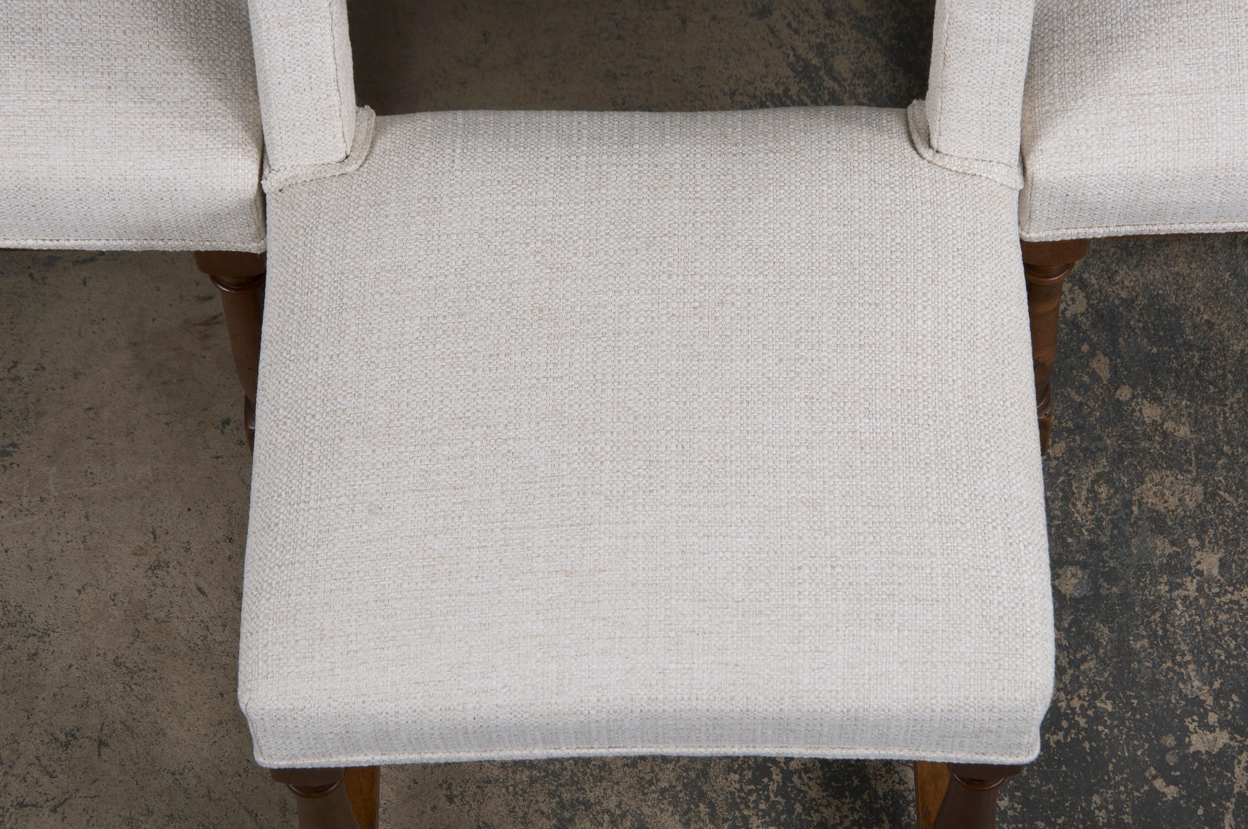 Eight Antique French Louis XIII Style Walnut Dining Chairs W/ Off-White Fabric In Good Condition In Astoria, NY