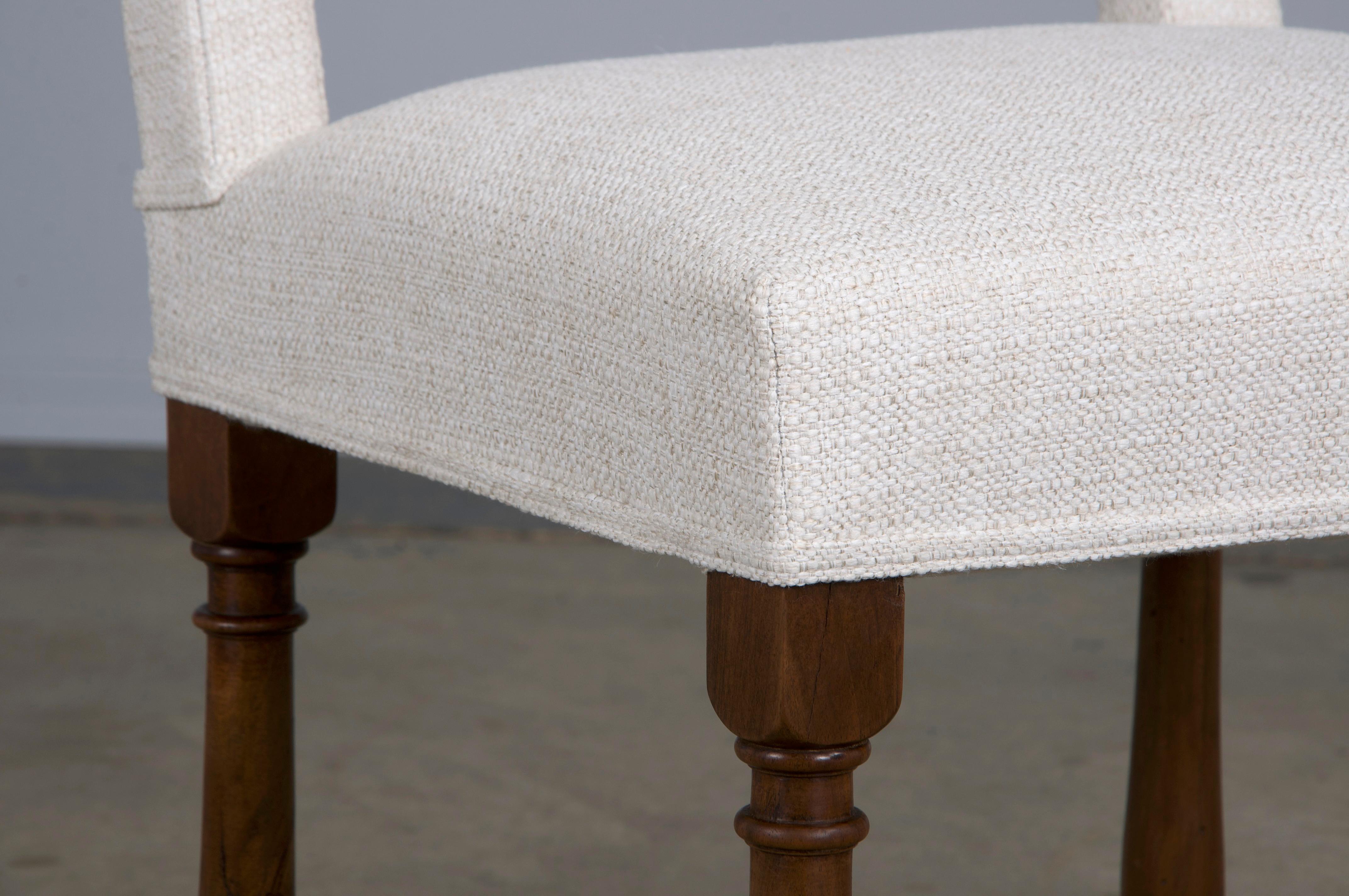 Eight Antique French Louis XIII Style Walnut Dining Chairs W/ Off-White Fabric 3
