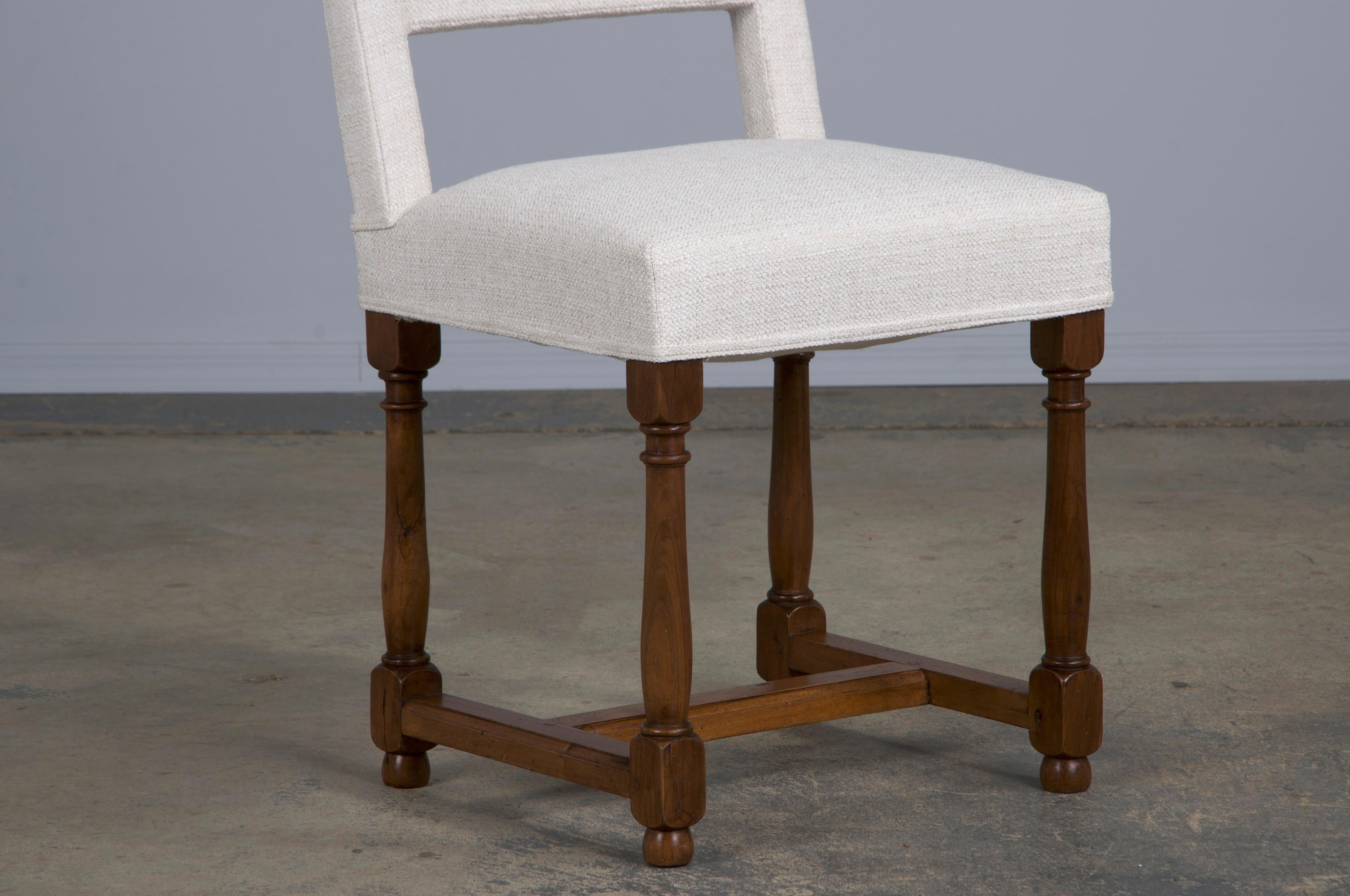 Eight Antique French Louis XIII Style Walnut Dining Chairs W/ Off-White Fabric 4