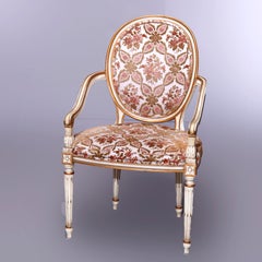 Eight Antique French Louis XVI Style Polychrome & Gilt Dining Chairs 20th C
