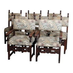 Eight Antique French Renaissance Carved Walnut and Tapestry Dining Chairs