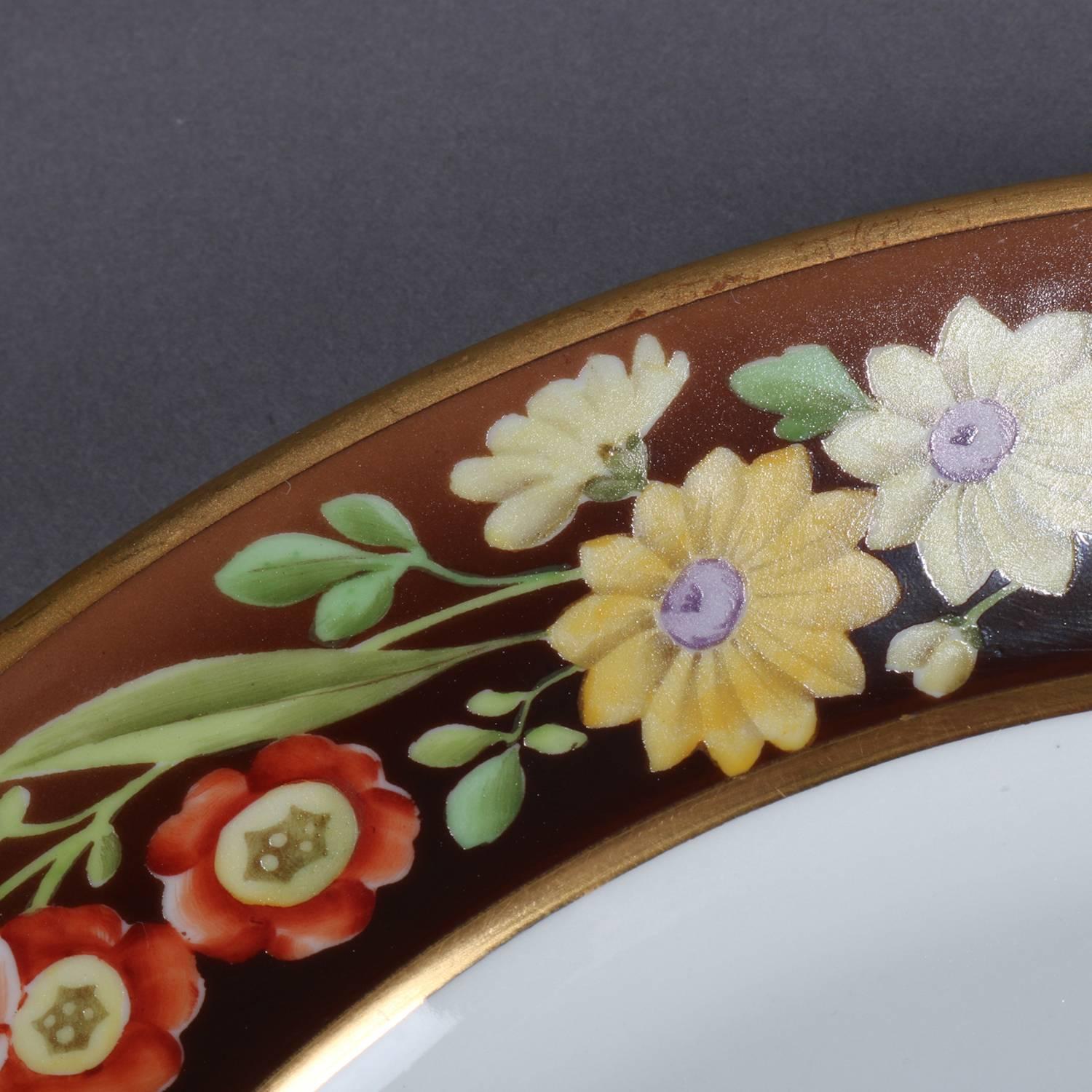 20th Century Eight Antique German Hand-Painted Bavaria Tirschenreuth Floral Dinner Plates