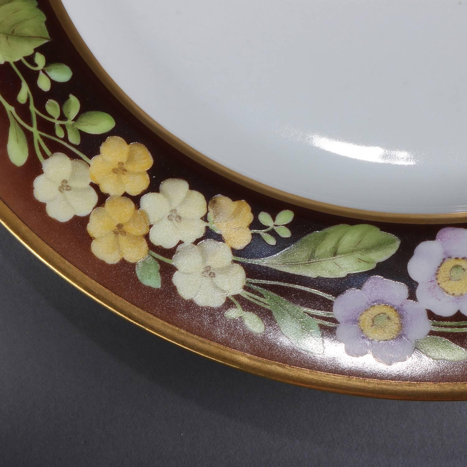 Eight Antique German Hand-Painted Bavaria Tirschenreuth Floral Dinner Plates 2