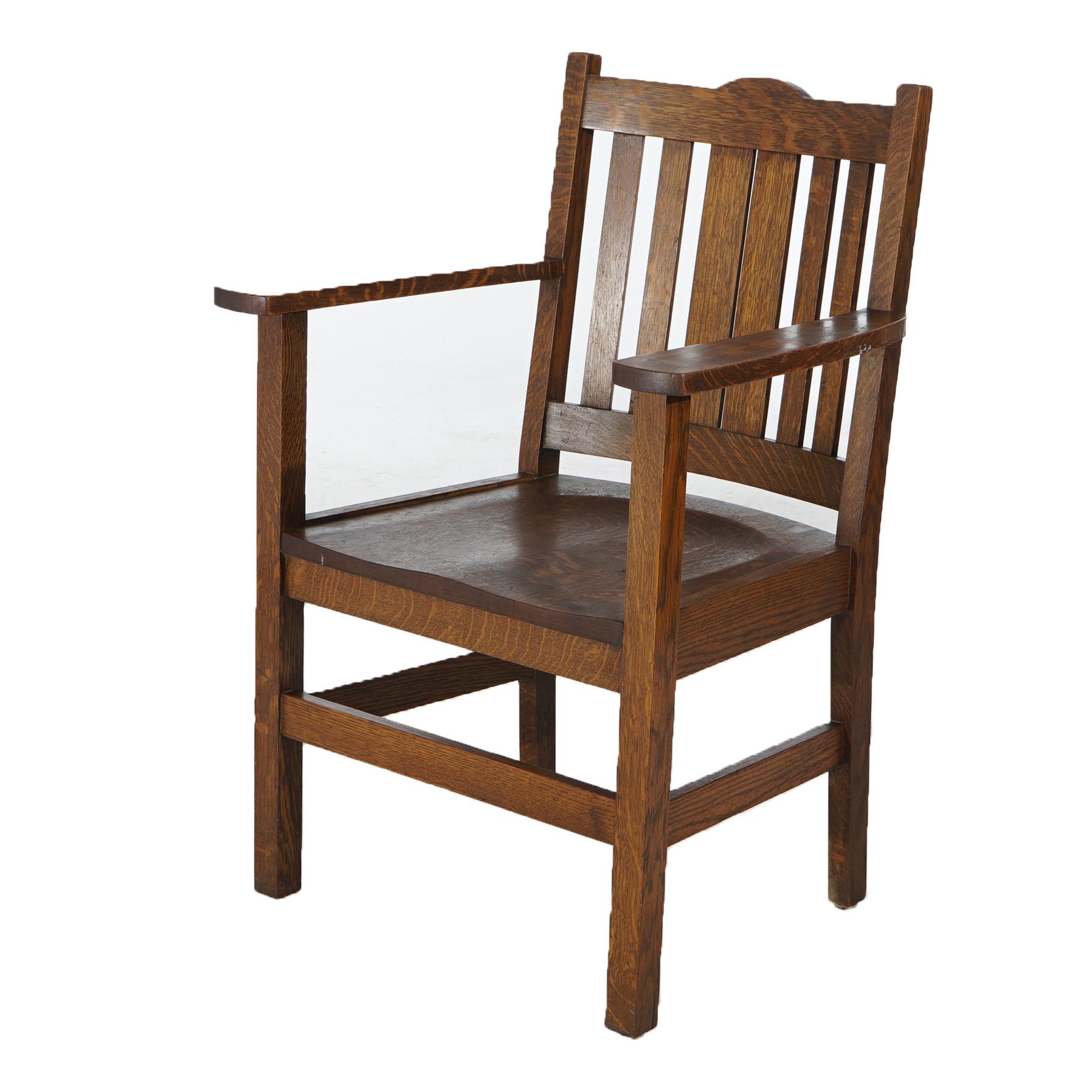 Arts and Crafts Eight Antique Gunlocke Arts & Crafts Mission Oak Slat Back Dining Chairs C1910