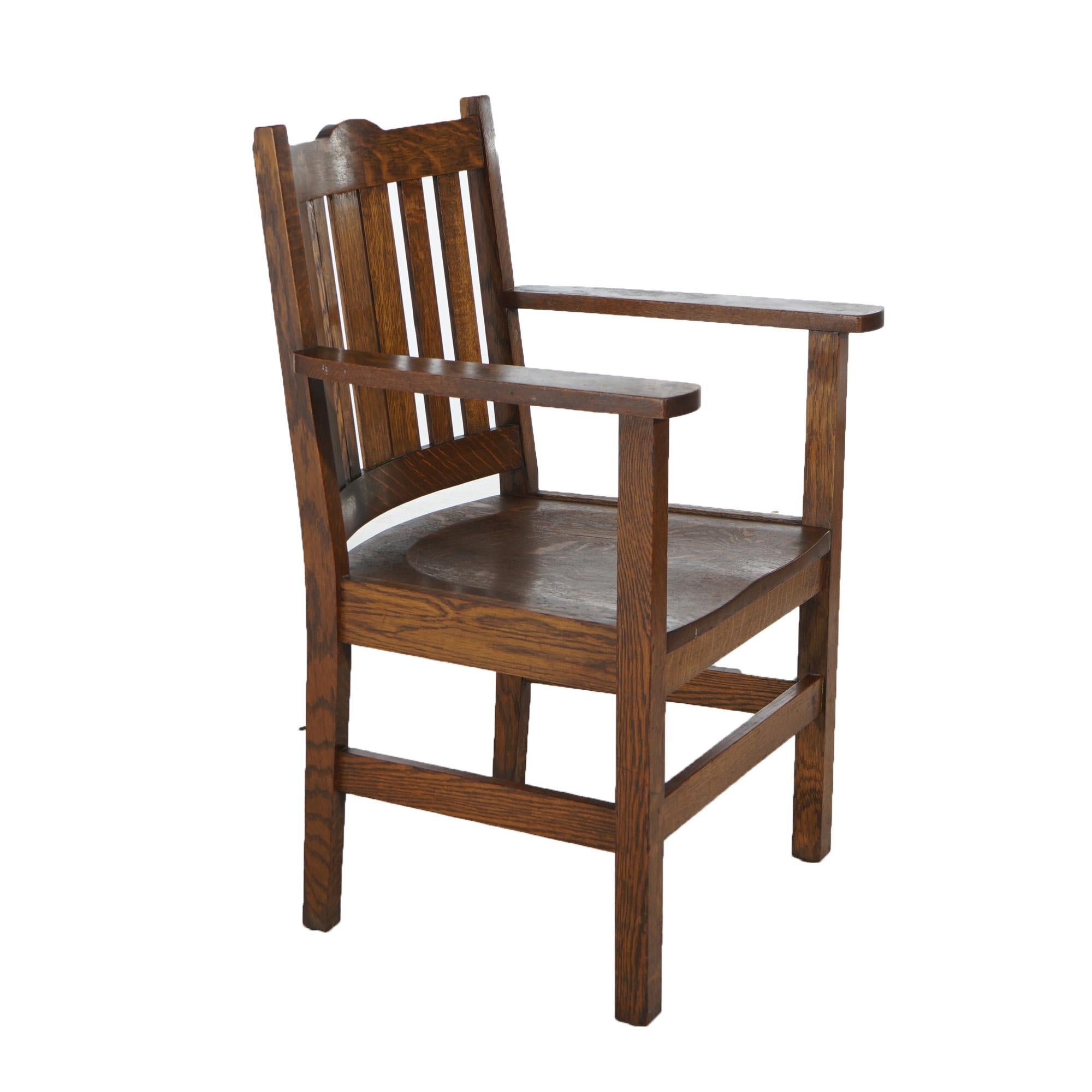 Eight Antique Gunlocke Arts & Crafts Mission Oak Slat Back Dining Chairs C1910 In Good Condition In Big Flats, NY