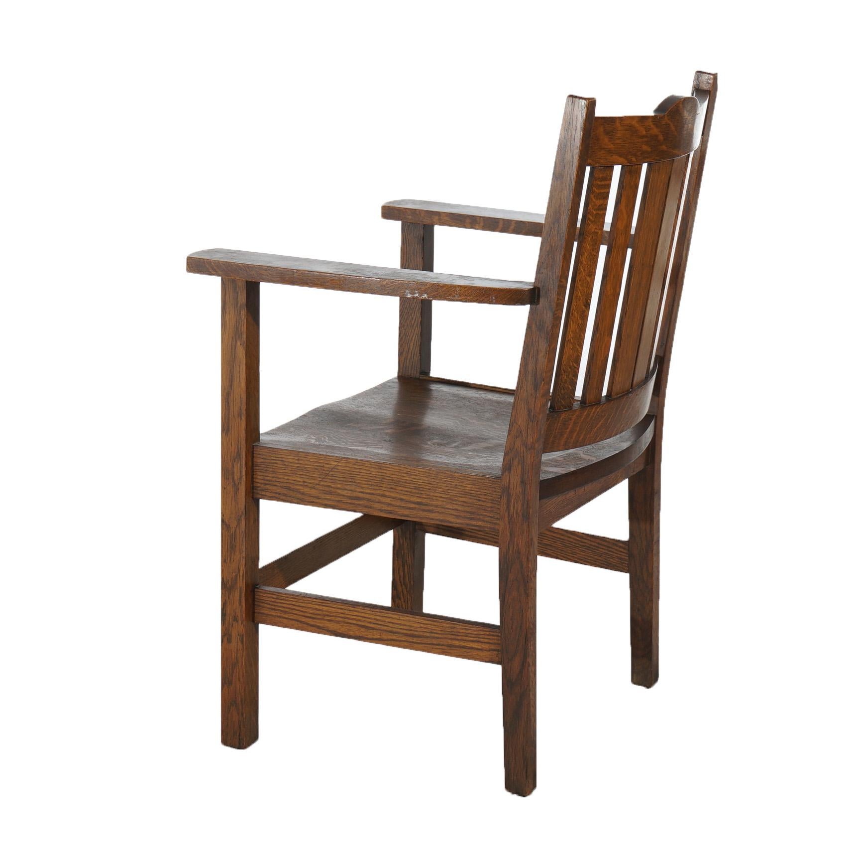 20th Century Eight Antique Gunlocke Arts & Crafts Mission Oak Slat Back Dining Chairs C1910