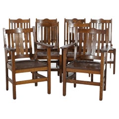 Eight Antique Gunlocke Arts & Crafts Mission Oak Slat Back Dining Chairs C1910