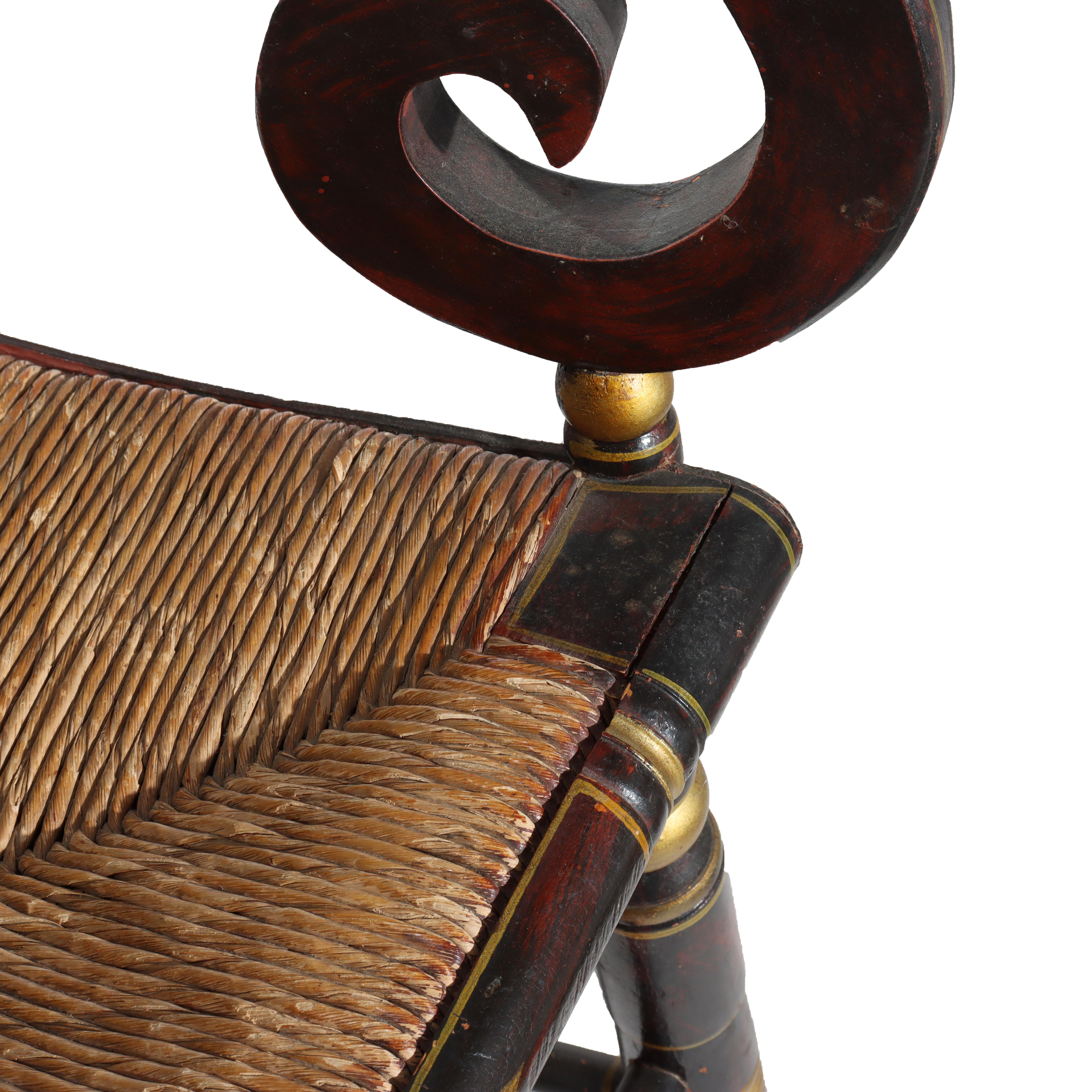 Huit chaises de salle à manger anciennes à dossier arqué, ébonisées, dorées et décorées au pochoir Hitchcock 19e siècle en vente 12