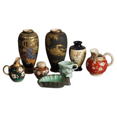 Eight Antique Japanese Satsuma Porcelain Items Including Vases, C1910