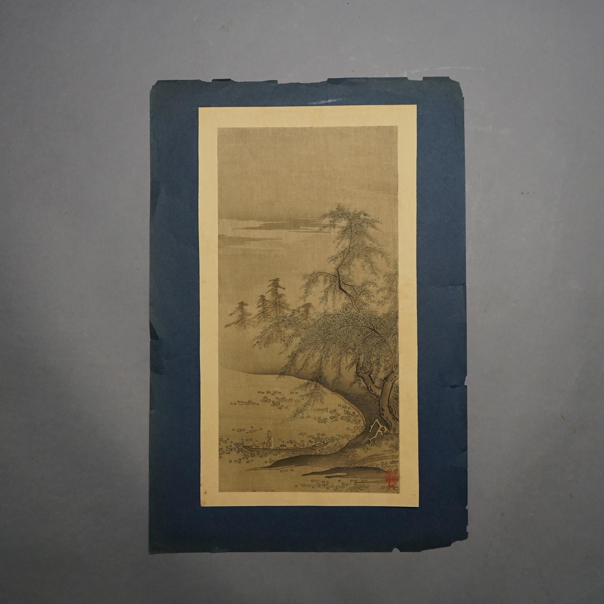 Eight Antique Japanese Woodblock Prints, Oil on Silk c1920 For Sale 8