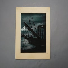 Eight Antique Japanese Woodblock Prints, Oil on Silk c1920