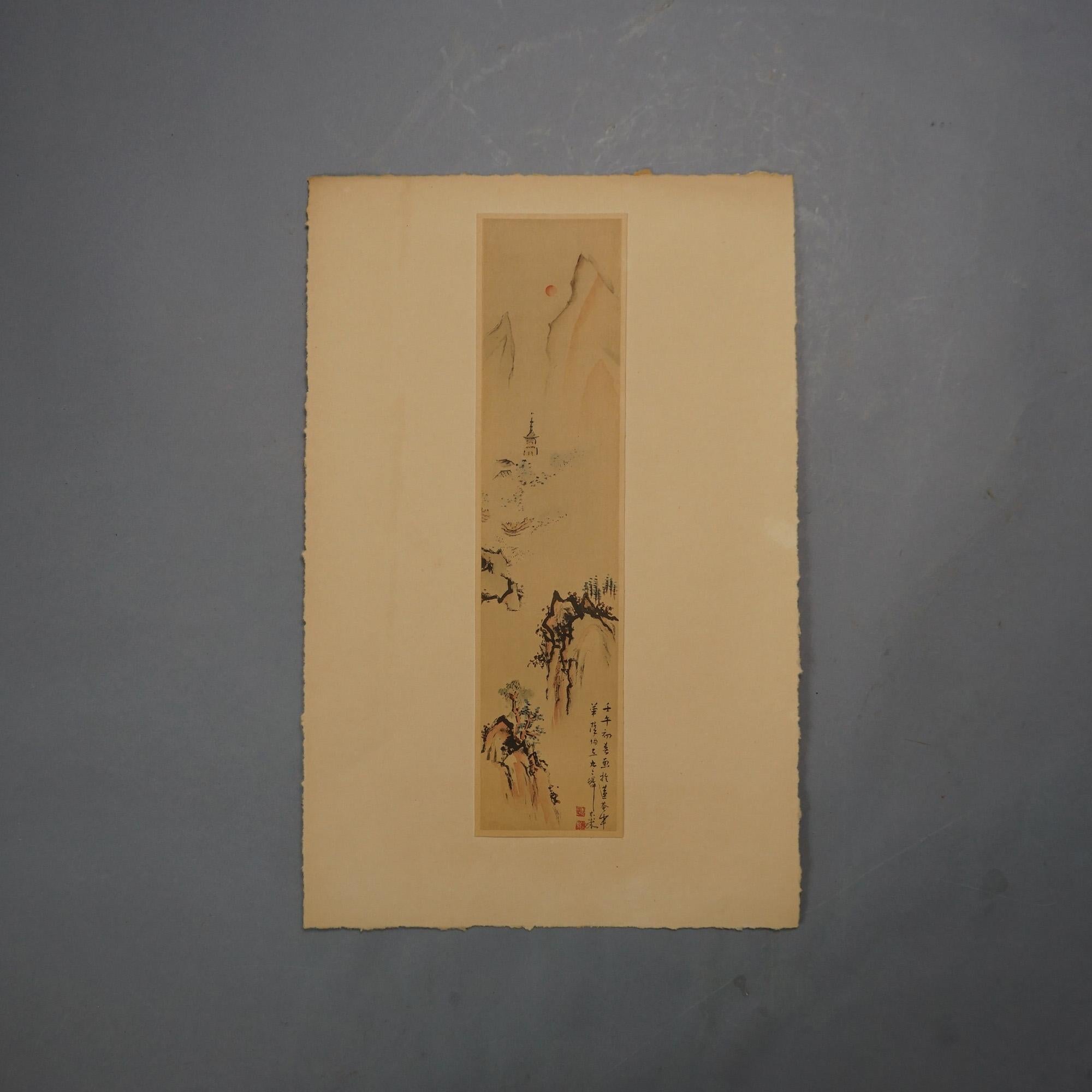 20th Century Eight Antique Japanese Woodblock Prints, Oil on Silk c1920 For Sale