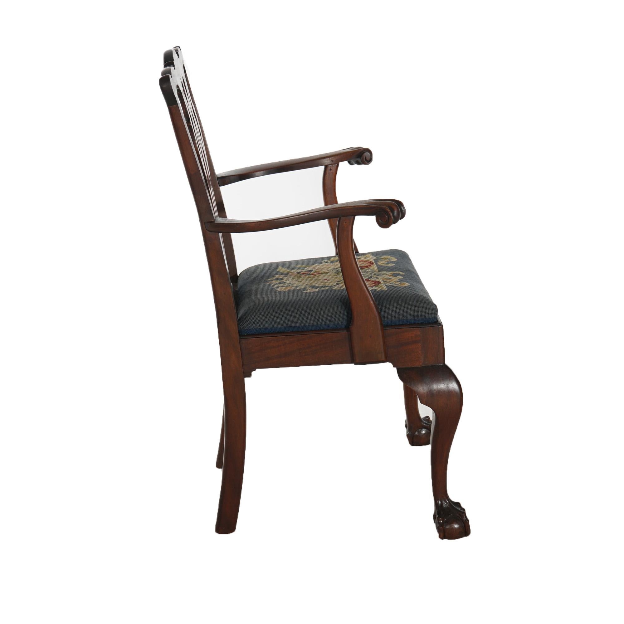 Eight Antique Mahogany & Needlepoint Chippendale Style Dining Chairs c1920 6