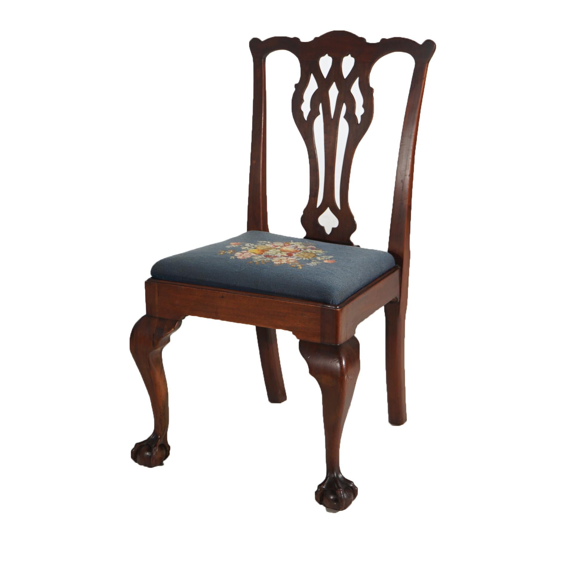 Eight Antique Mahogany & Needlepoint Chippendale Style Dining Chairs c1920 8