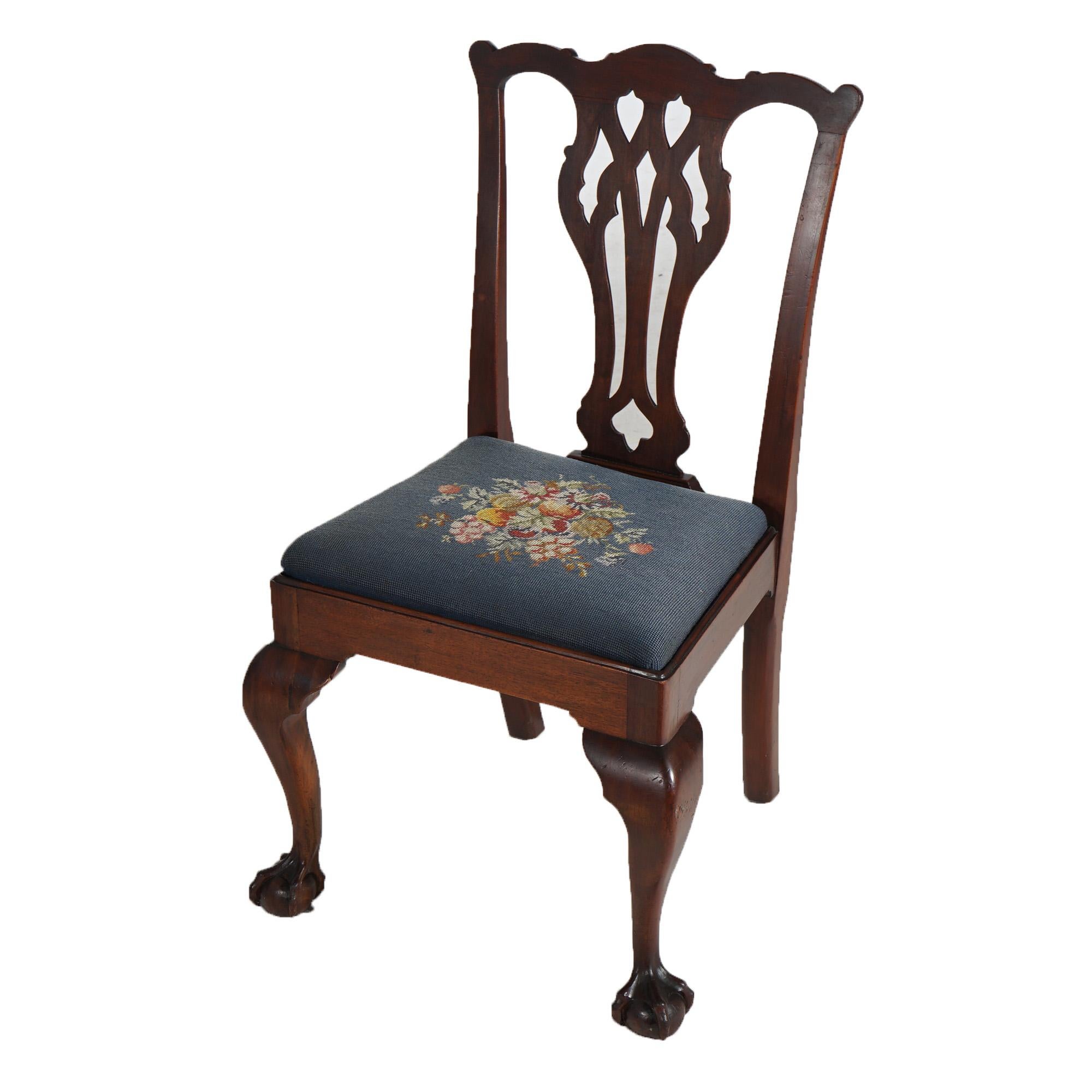 Eight Antique Mahogany & Needlepoint Chippendale Style Dining Chairs c1920 9