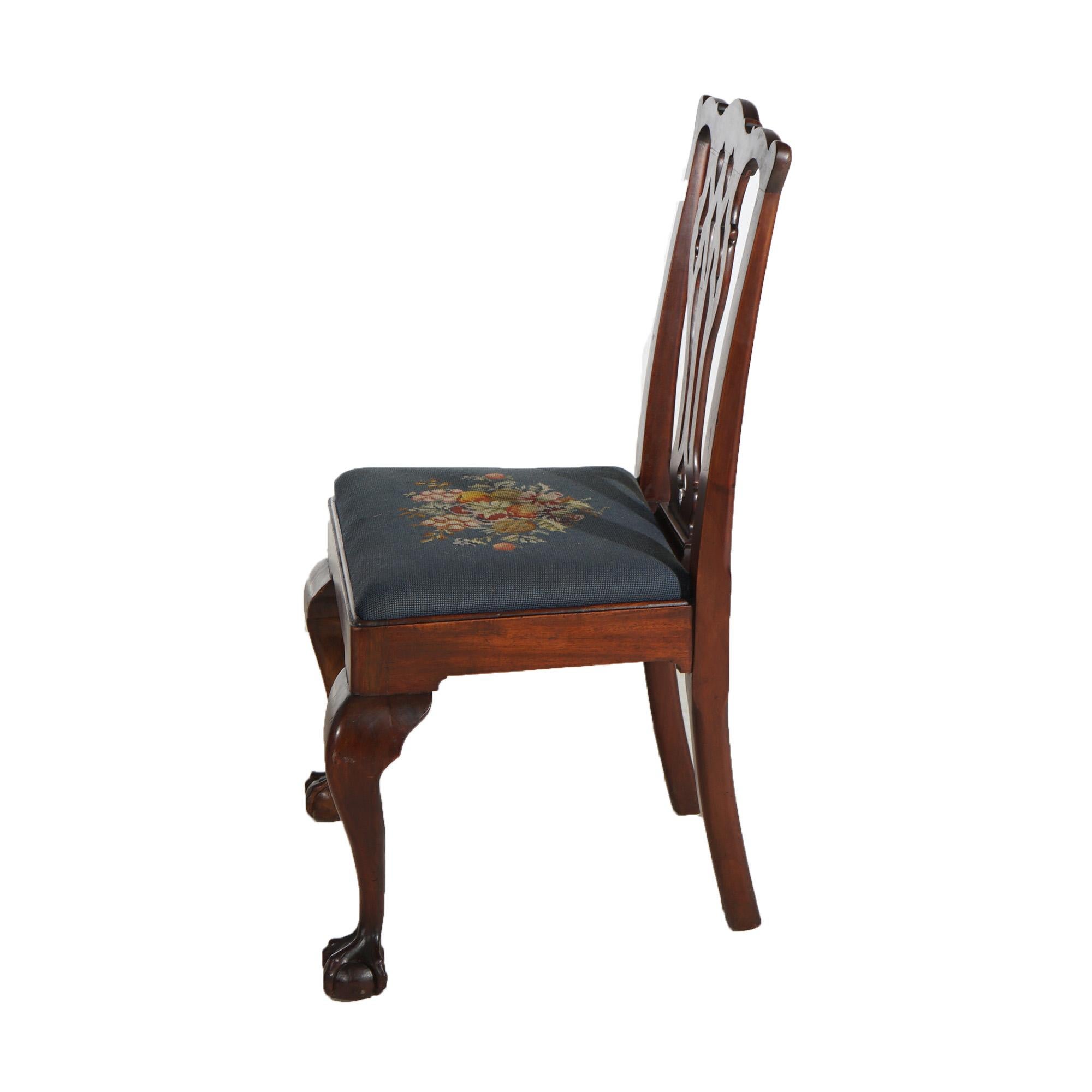 Eight Antique Mahogany & Needlepoint Chippendale Style Dining Chairs c1920 10