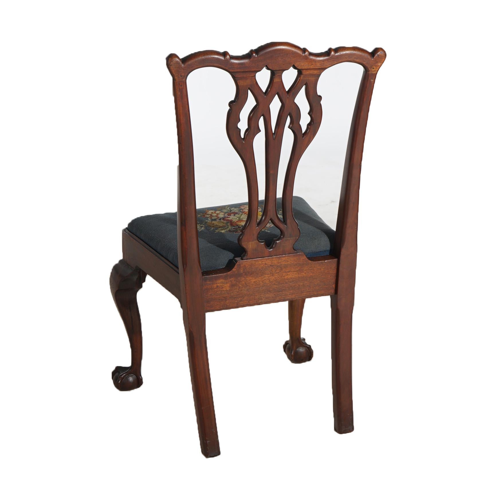 Eight Antique Mahogany & Needlepoint Chippendale Style Dining Chairs c1920 11