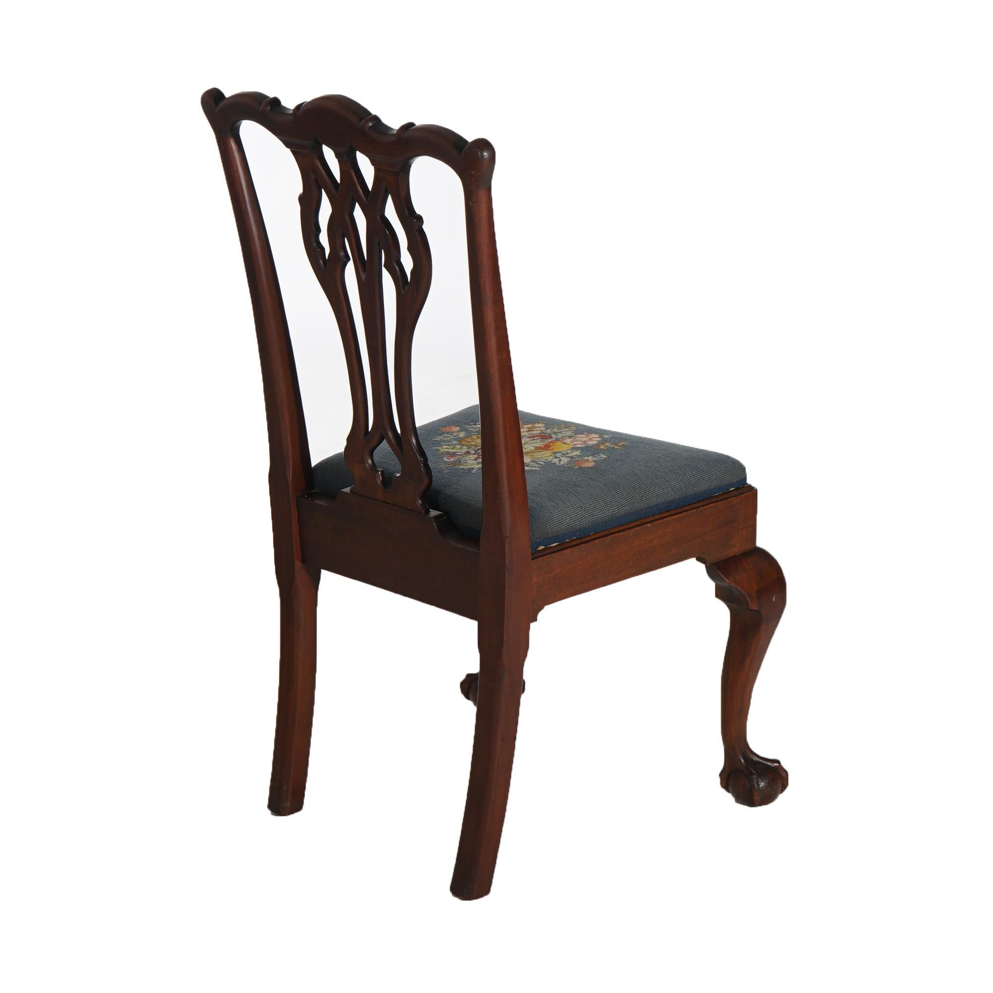 Eight Antique Mahogany & Needlepoint Chippendale Style Dining Chairs c1920 12