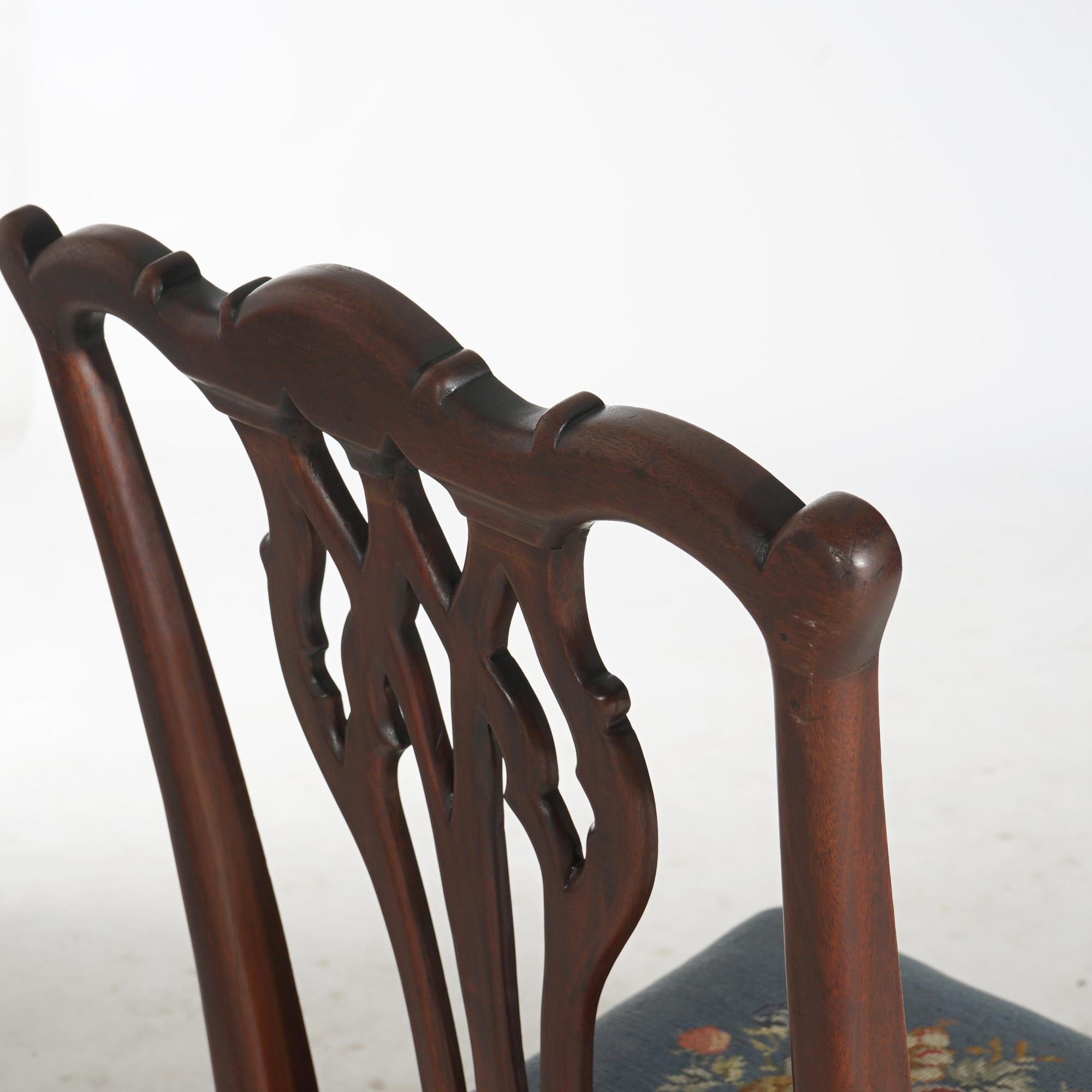 Eight Antique Mahogany & Needlepoint Chippendale Style Dining Chairs c1920 13