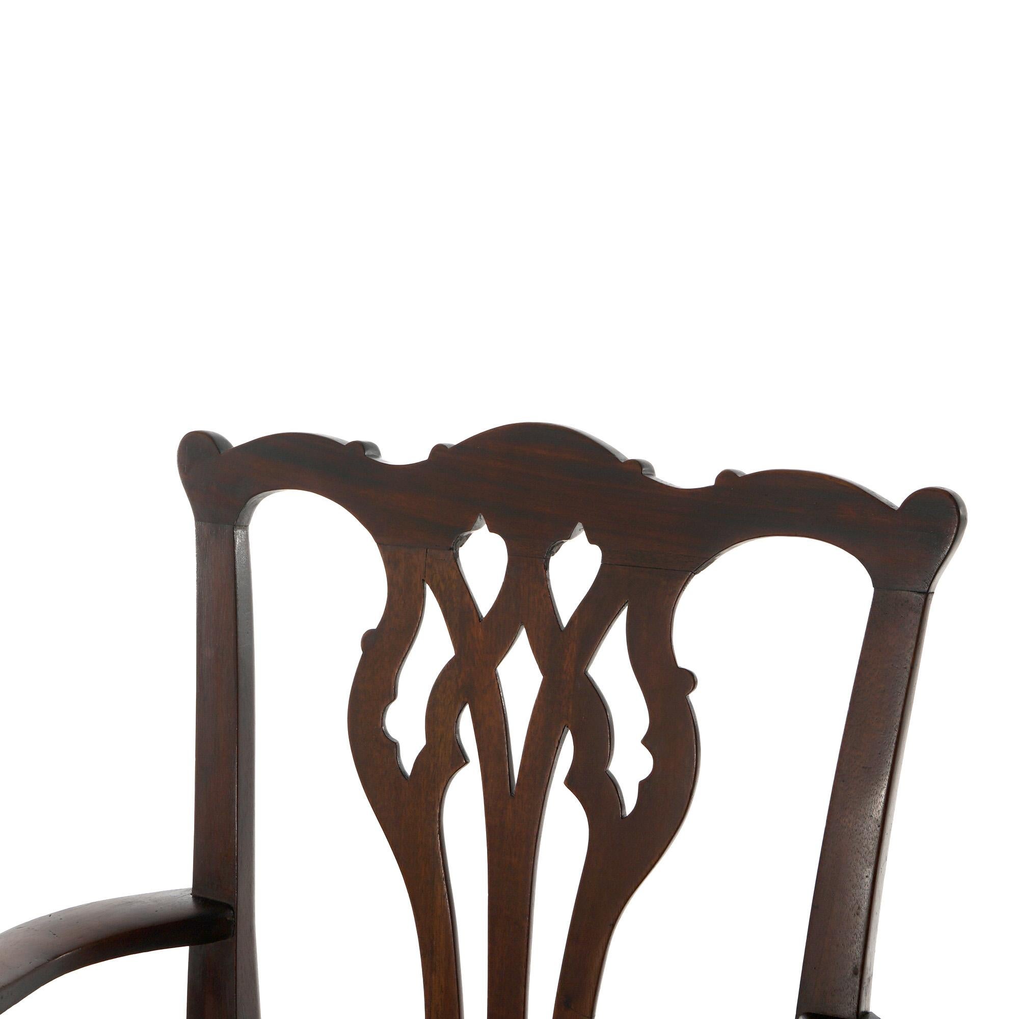 Eight Antique Mahogany & Needlepoint Chippendale Style Dining Chairs c1920 1