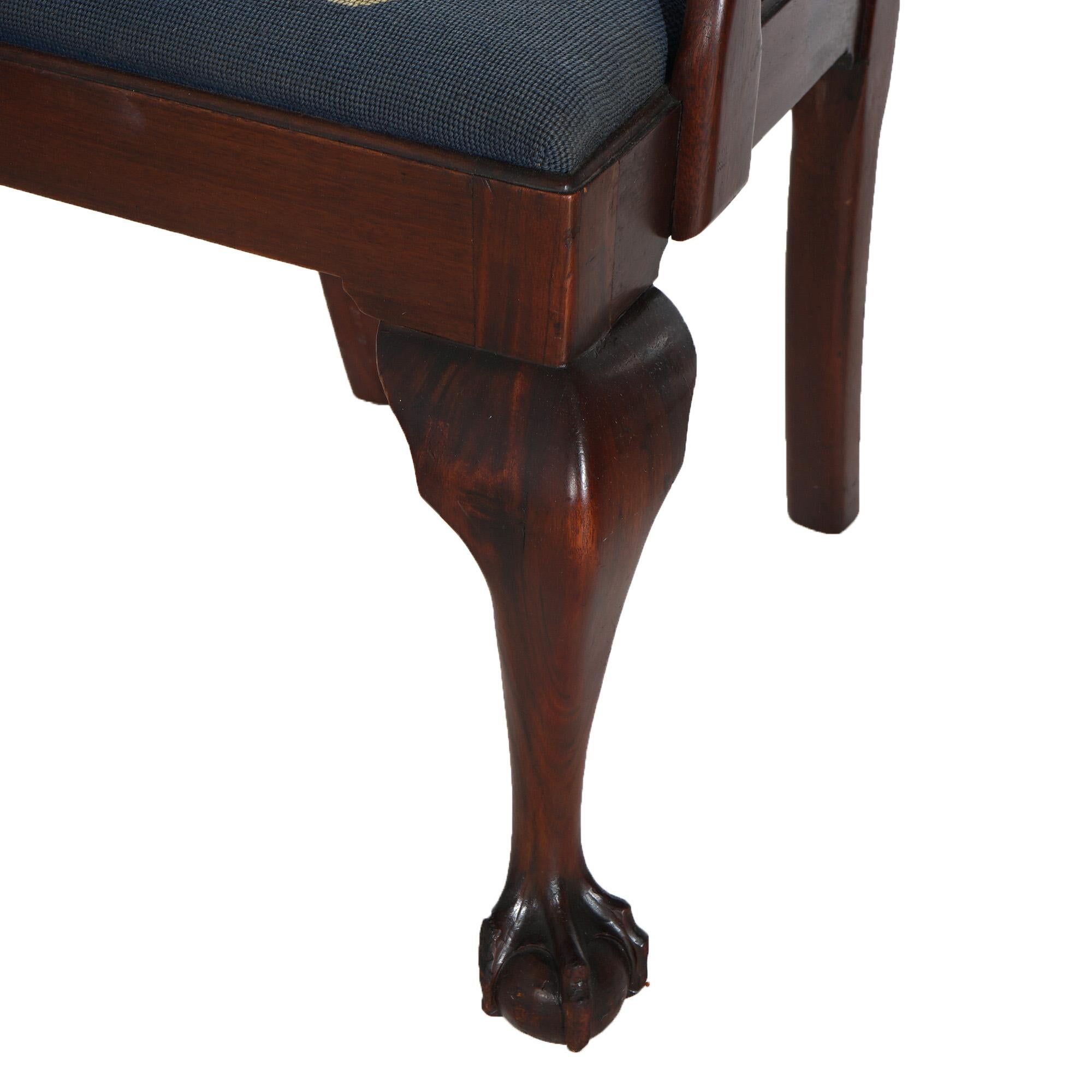 Eight Antique Mahogany & Needlepoint Chippendale Style Dining Chairs c1920 2