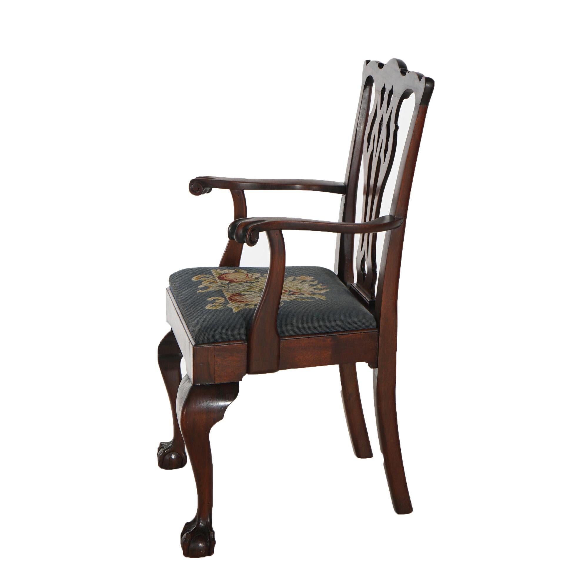 Eight Antique Mahogany & Needlepoint Chippendale Style Dining Chairs c1920 3