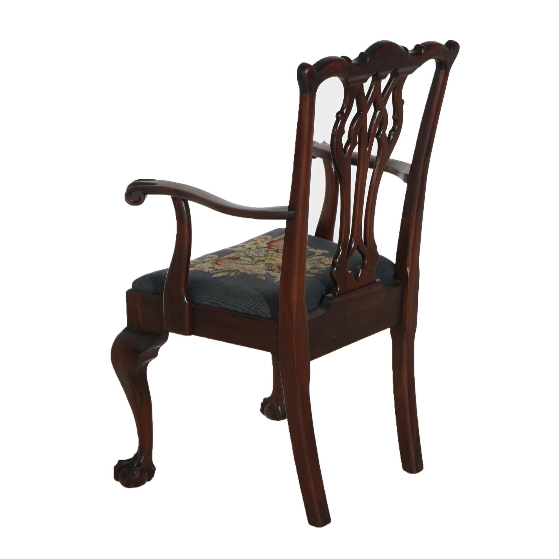 Eight Antique Mahogany & Needlepoint Chippendale Style Dining Chairs c1920 4