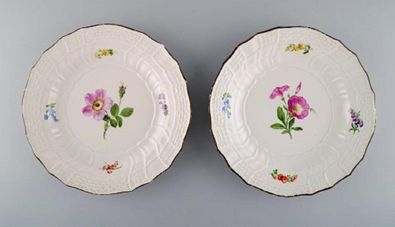 19th Century Eight Antique Meissen Plates in Hand Painted Porcelain with Floral Motifs