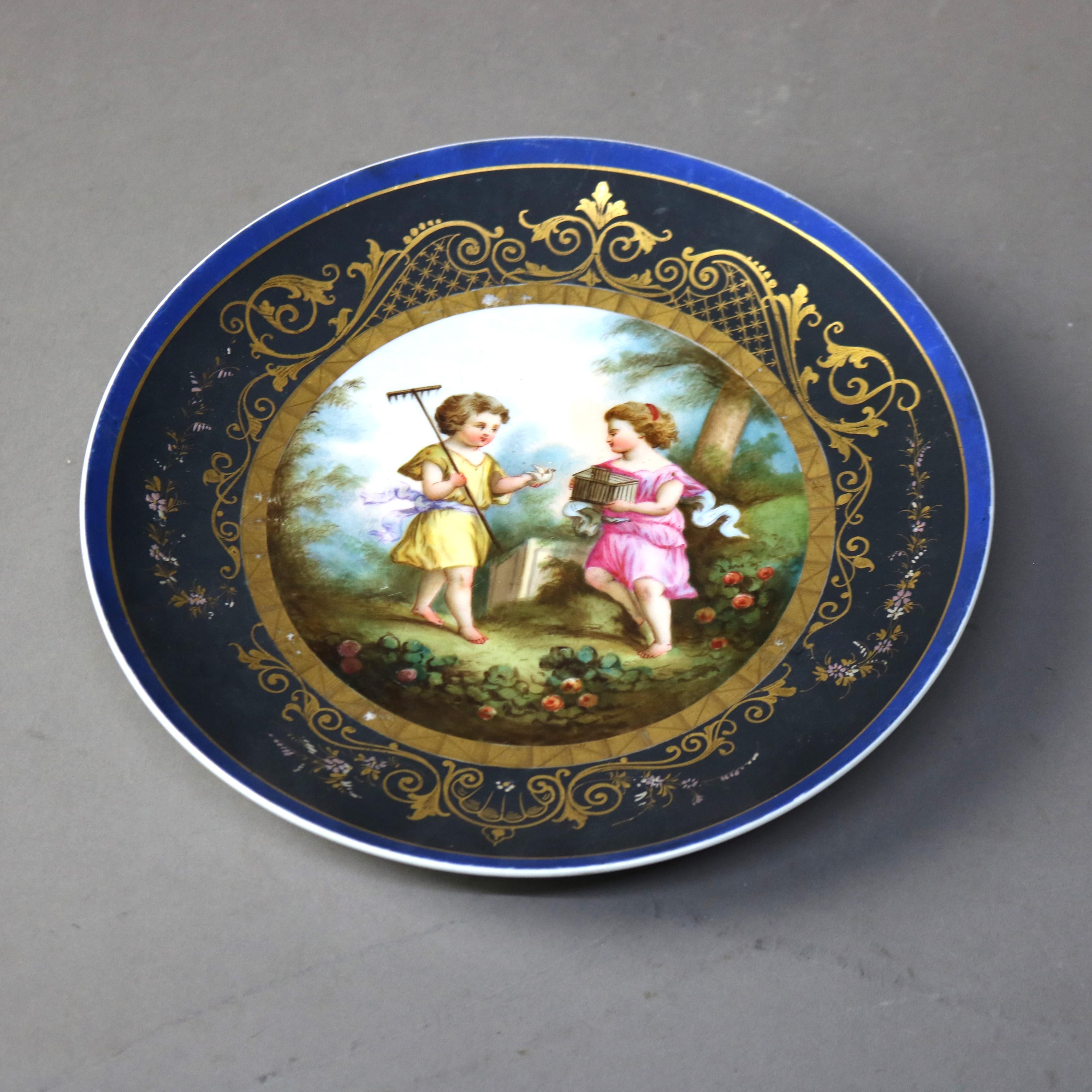 19th Century Eight Antique Old Paris Porcelain & Limoges Hand Painted & Gilt Plates & Platter