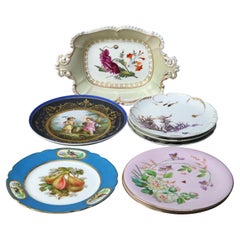 Eight Antique Old Paris Porcelain & Limoges Hand Painted & Gilt Plates & Platter