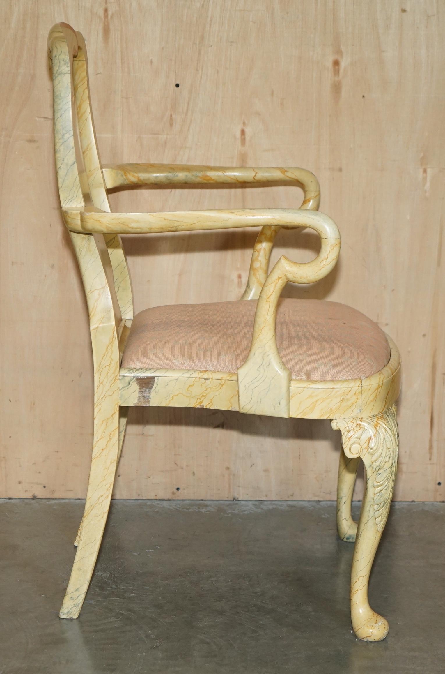 EIGHT ANTIQUE VICTORIAN CARVED WALNUT FAUX MARBLE PAiNTED DINING CHAIRS 8 For Sale 2