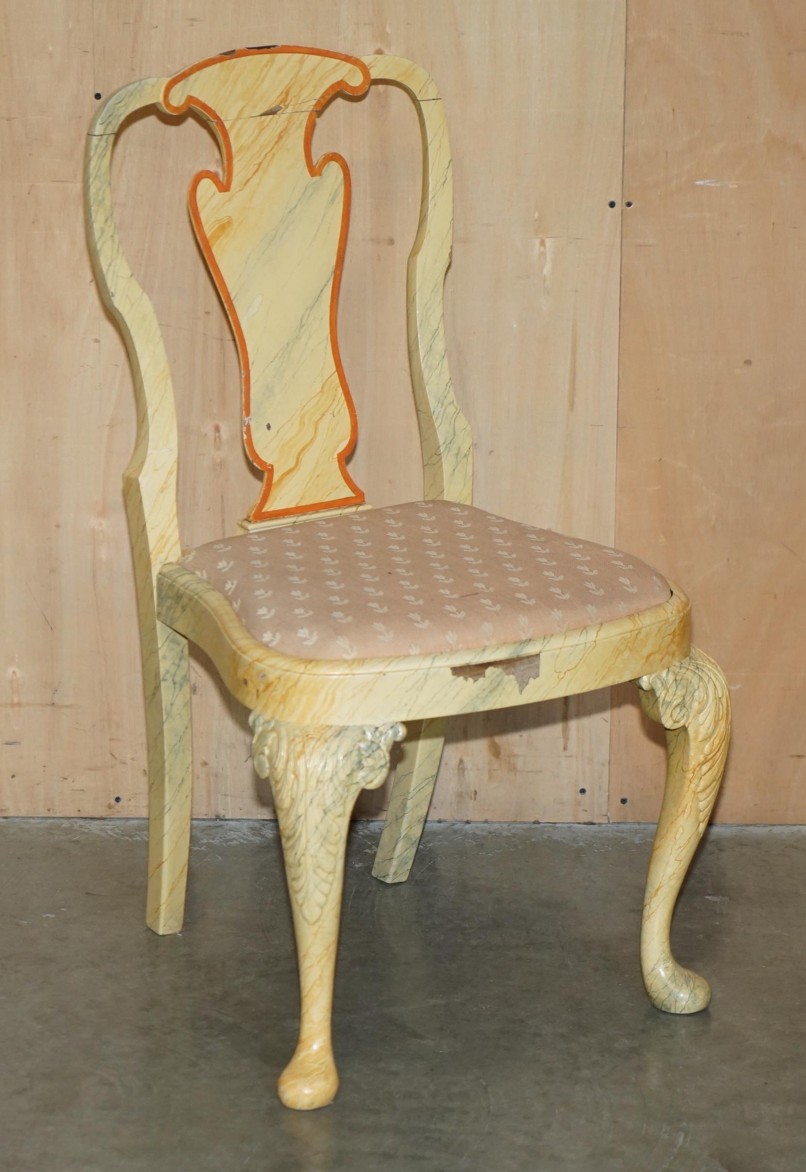 EIGHT ANTIQUE VICTORIAN CARVED WALNUT FAUX MARBLE PAiNTED DINING CHAIRS 8 For Sale 5