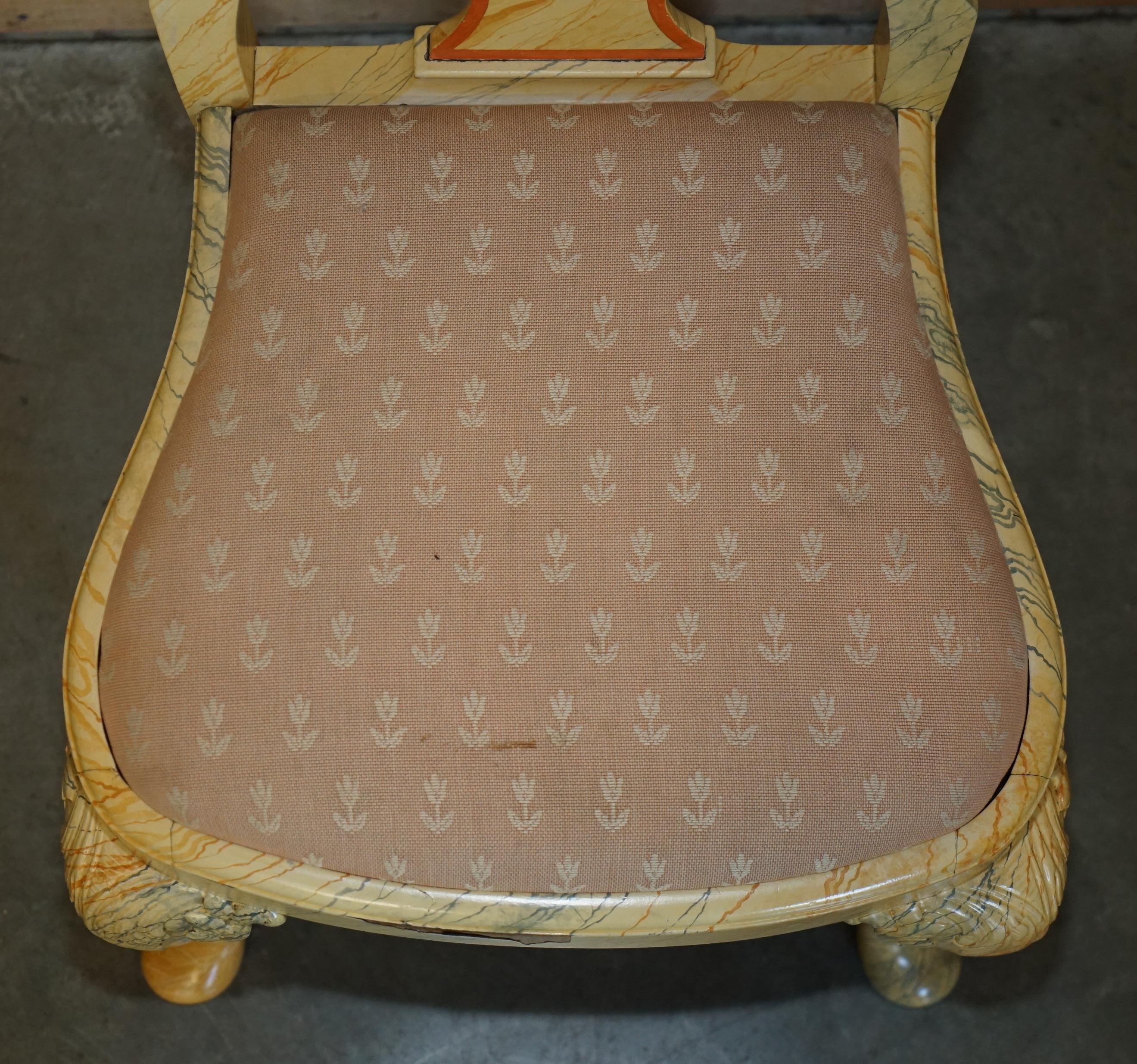 EIGHT ANTIQUE VICTORIAN CARVED WALNUT FAUX MARBLE PAiNTED DINING CHAIRS 8 For Sale 8