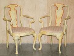 EIGHT ANTIQUE VICTORIAN CARVED WALNUT FAUX MARBLE PAiNTED DINING CHAIRS 8