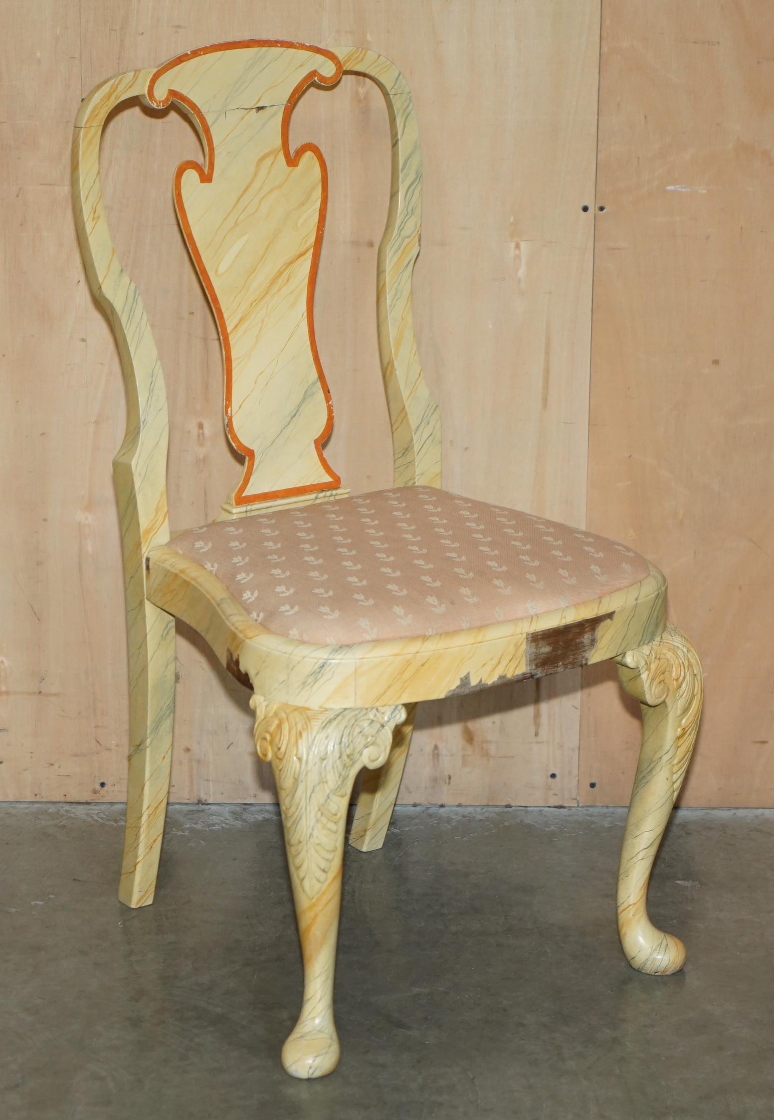 EIGHT ANTIQUE VICTORIAN CARVED WALNUT FAUX MARBLE PAiNTED DINING CHAIRS 8 For Sale 12