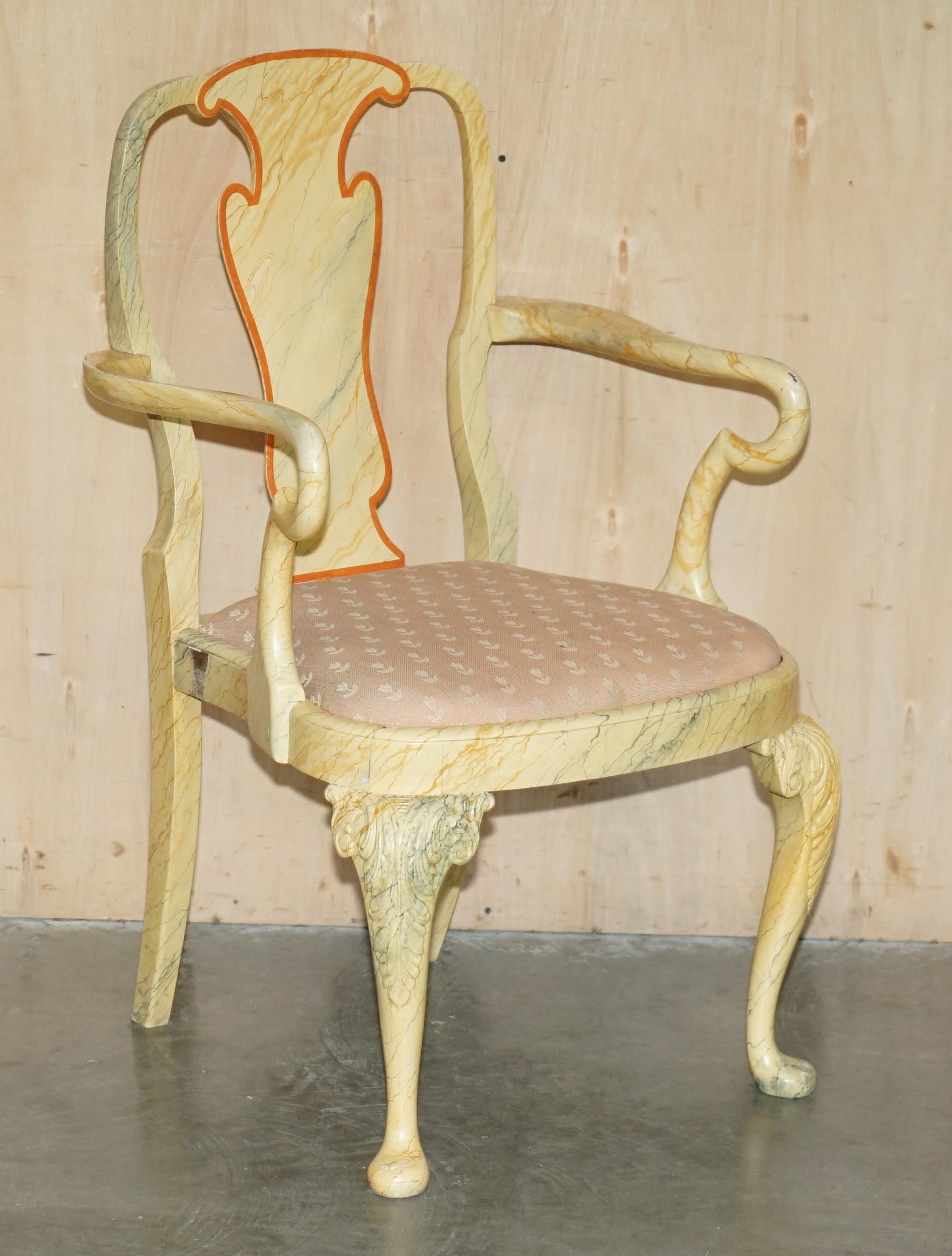 Victorian EIGHT ANTIQUE VICTORIAN CARVED WALNUT FAUX MARBLE PAiNTED DINING CHAIRS 8 For Sale