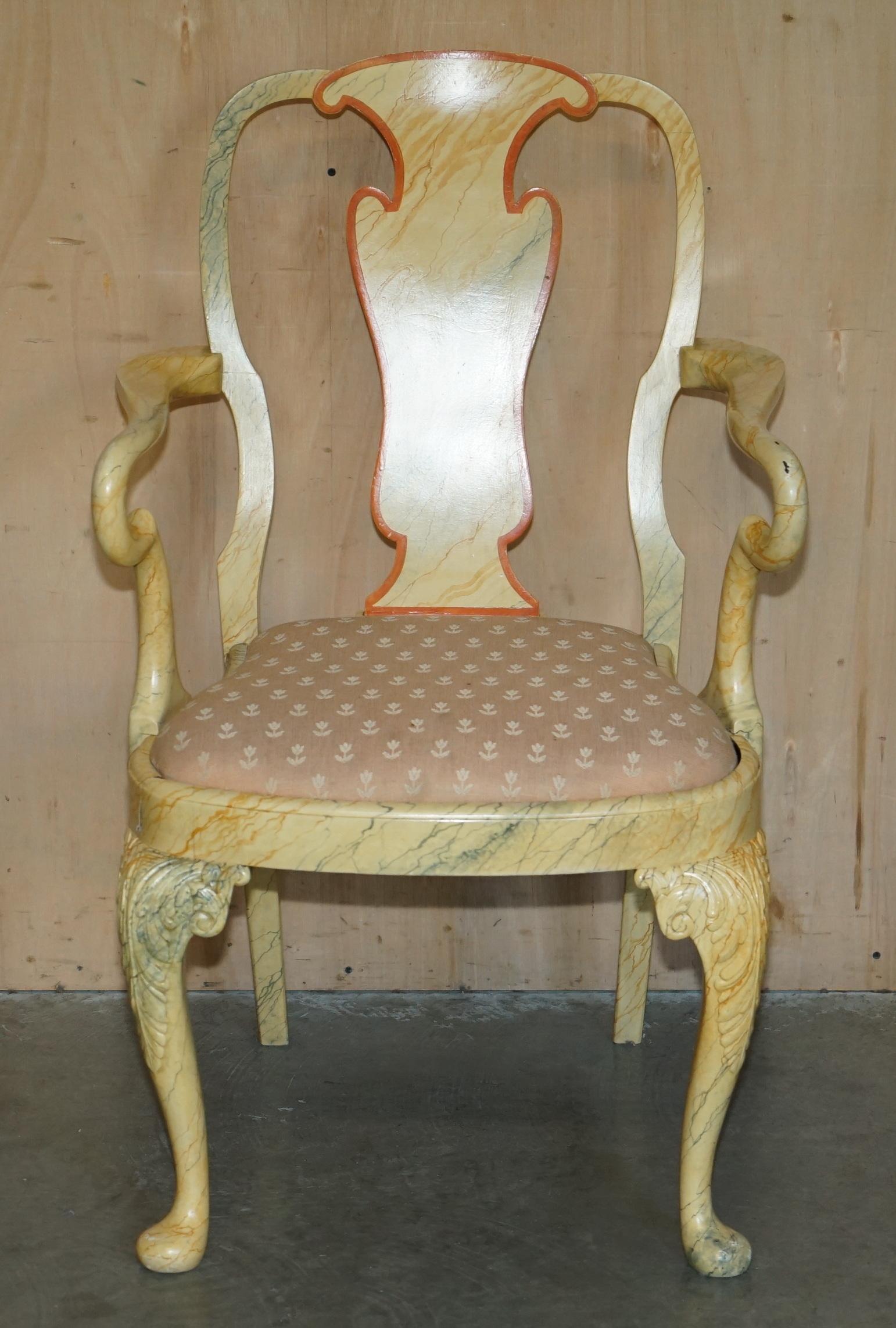English EIGHT ANTIQUE VICTORIAN CARVED WALNUT FAUX MARBLE PAiNTED DINING CHAIRS 8 For Sale