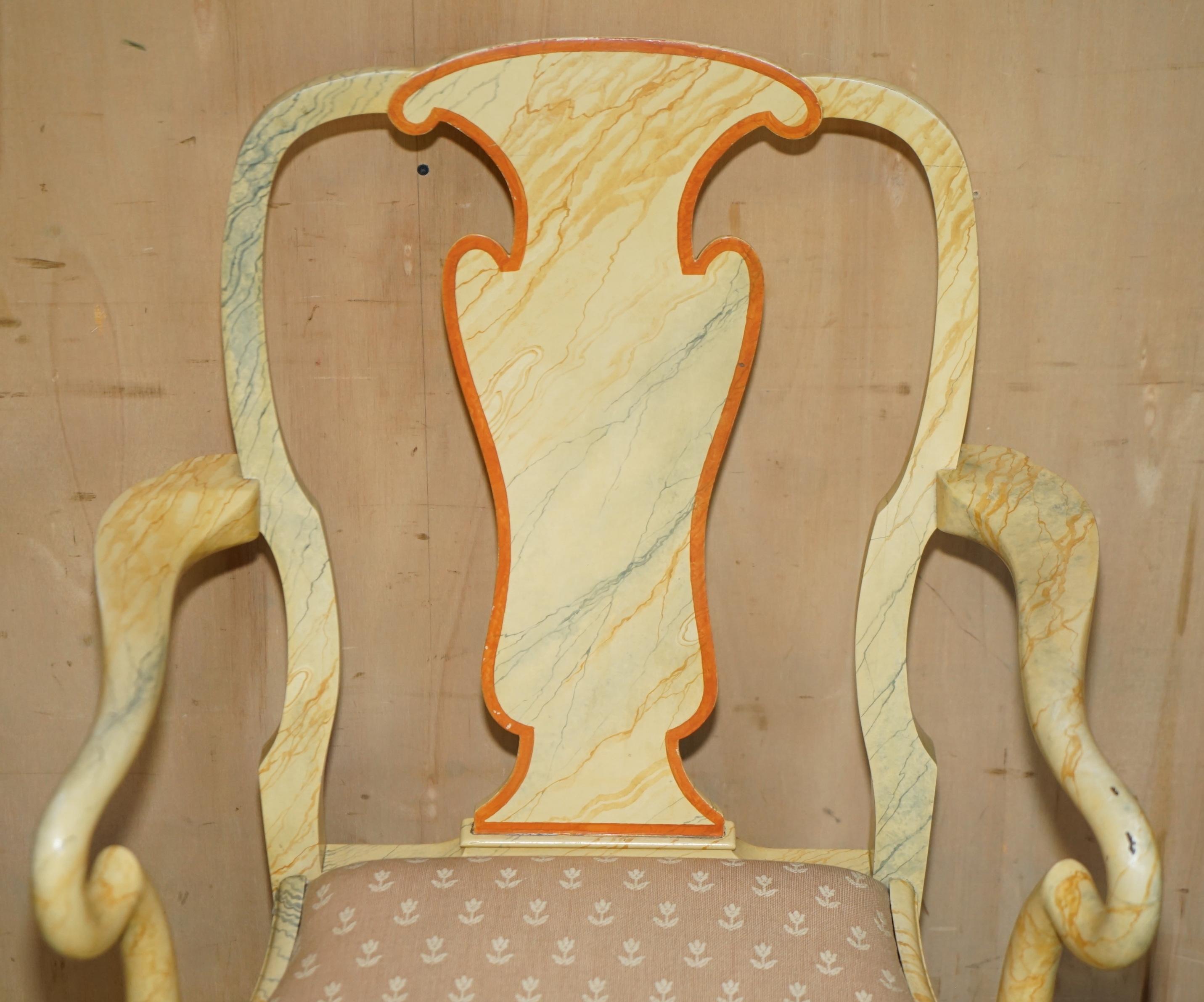 Hand-Crafted EIGHT ANTIQUE VICTORIAN CARVED WALNUT FAUX MARBLE PAiNTED DINING CHAIRS 8 For Sale