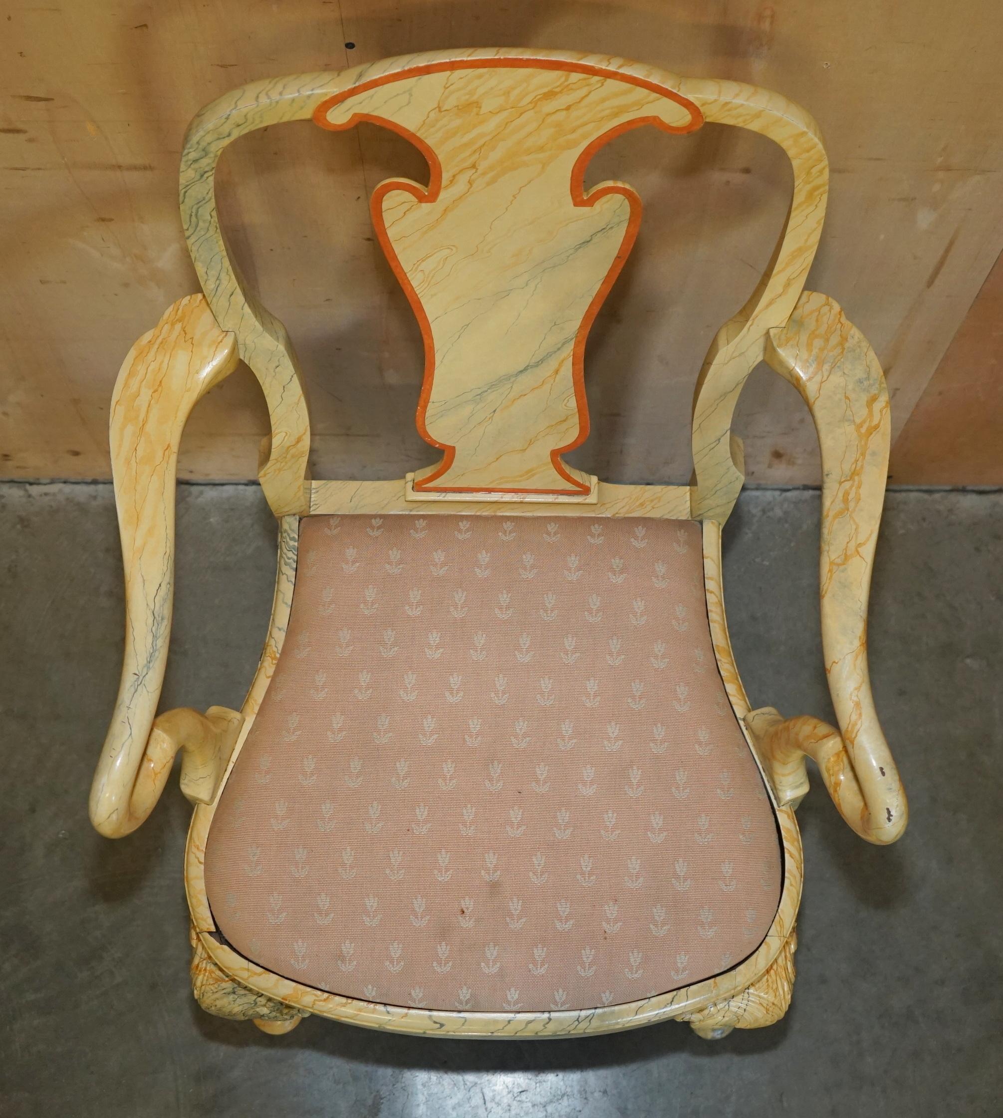 EIGHT ANTIQUE VICTORIAN CARVED WALNUT FAUX MARBLE PAiNTED DINING CHAIRS 8 In Distressed Condition For Sale In West Sussex, Pulborough