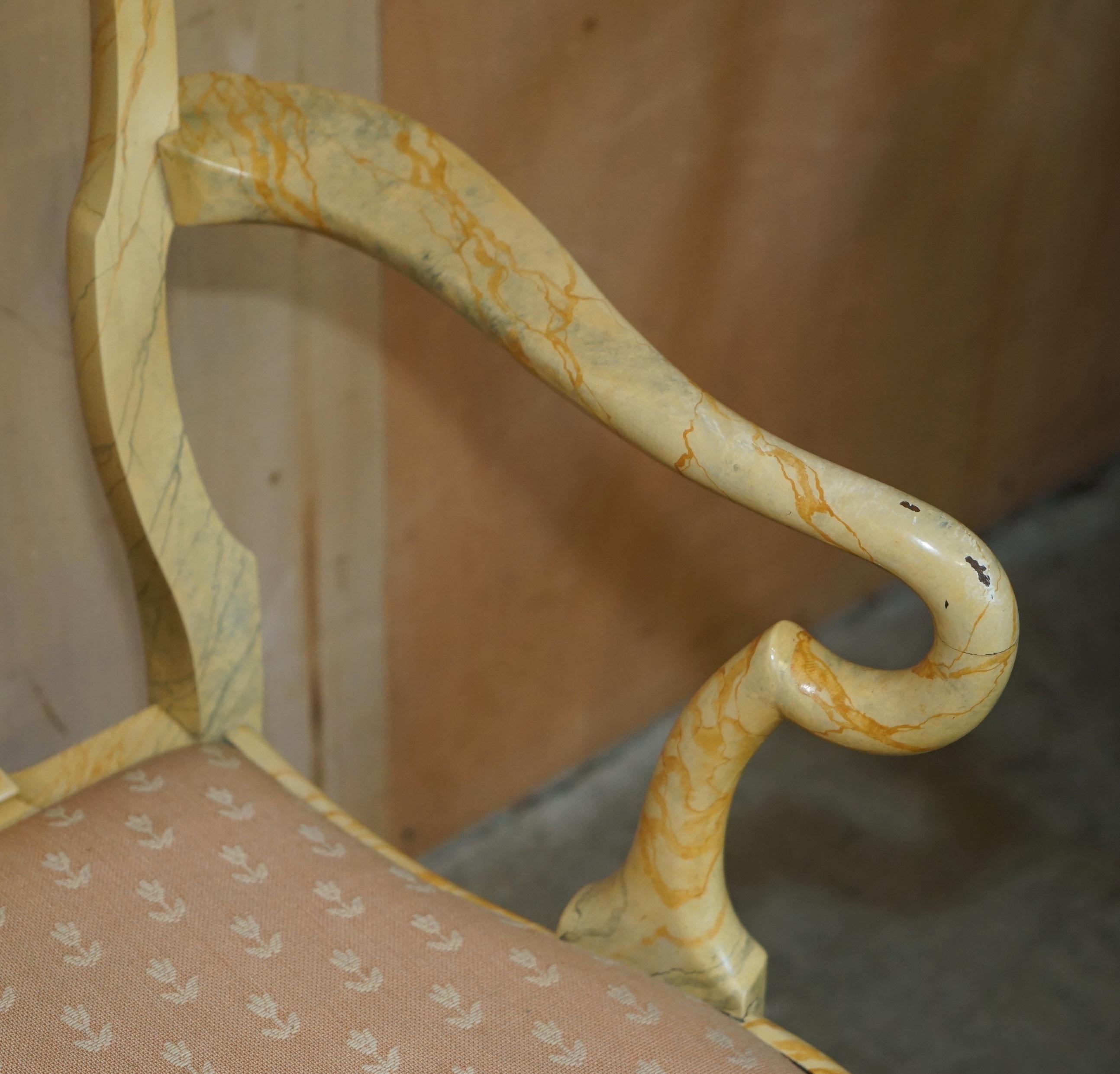 19th Century EIGHT ANTIQUE VICTORIAN CARVED WALNUT FAUX MARBLE PAiNTED DINING CHAIRS 8 For Sale