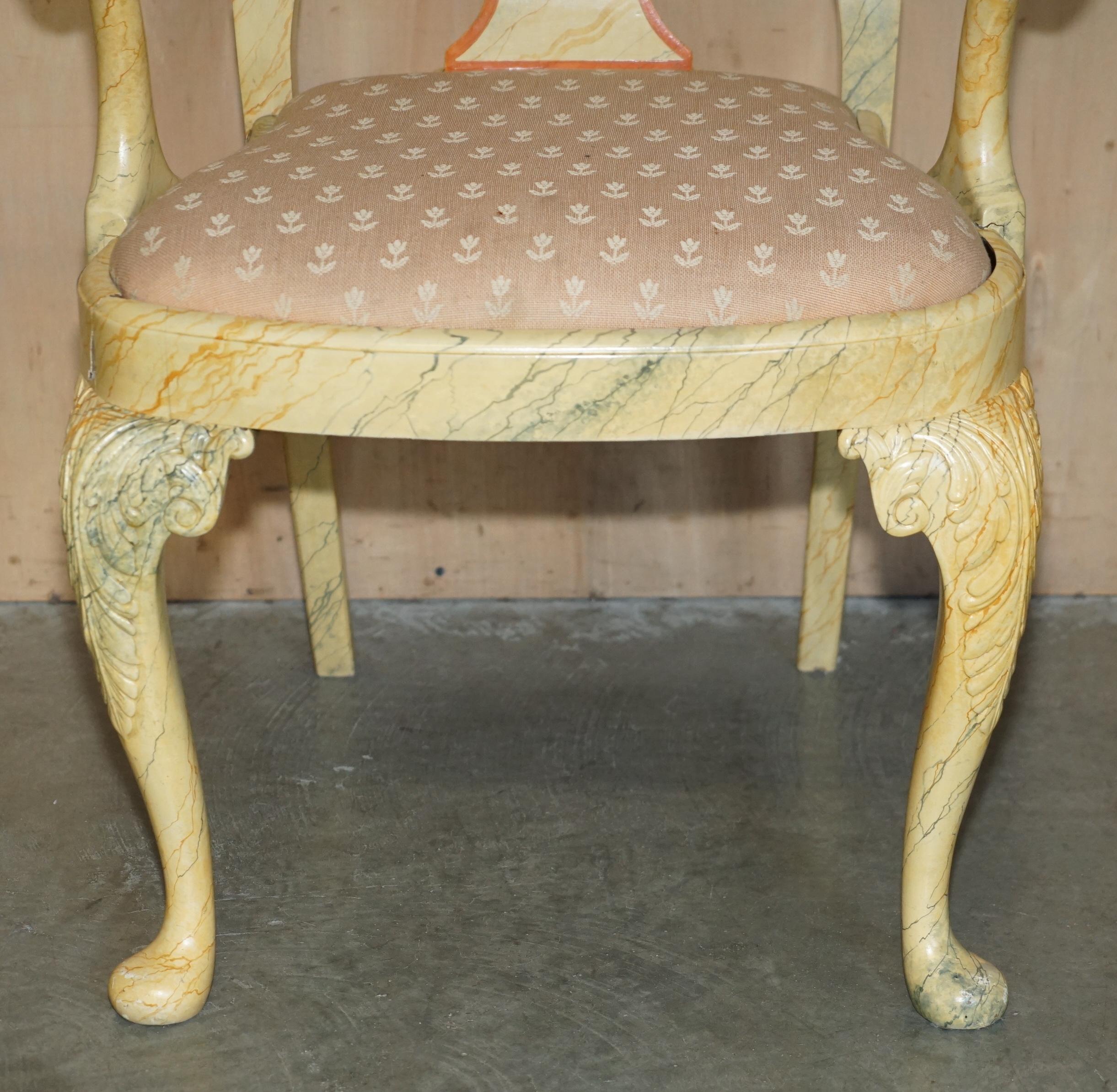 Walnut EIGHT ANTIQUE VICTORIAN CARVED WALNUT FAUX MARBLE PAiNTED DINING CHAIRS 8 For Sale