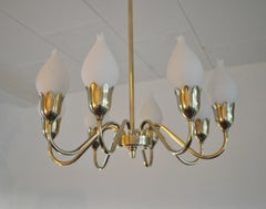 Eight-Arm Brass and Opaline Glass Chandelier by Fog & Mørup '2'