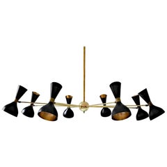 Eight-Arm Brass Chandelier with Ivory or Black Finish