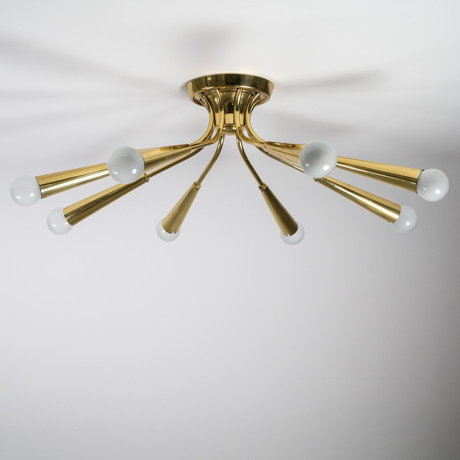 Eight-Arm Brass Flush Mount, 1960s 7