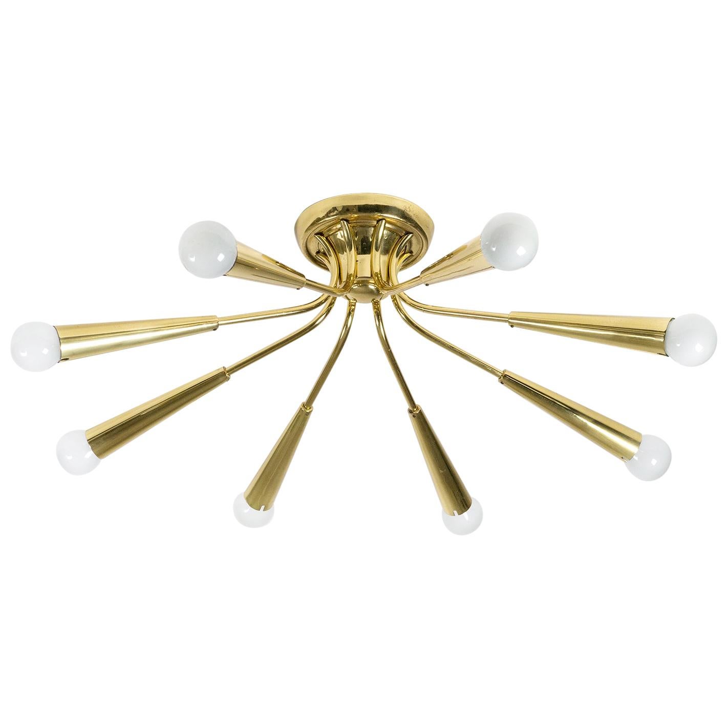 Eight-Arm Brass Flush Mount, 1960s